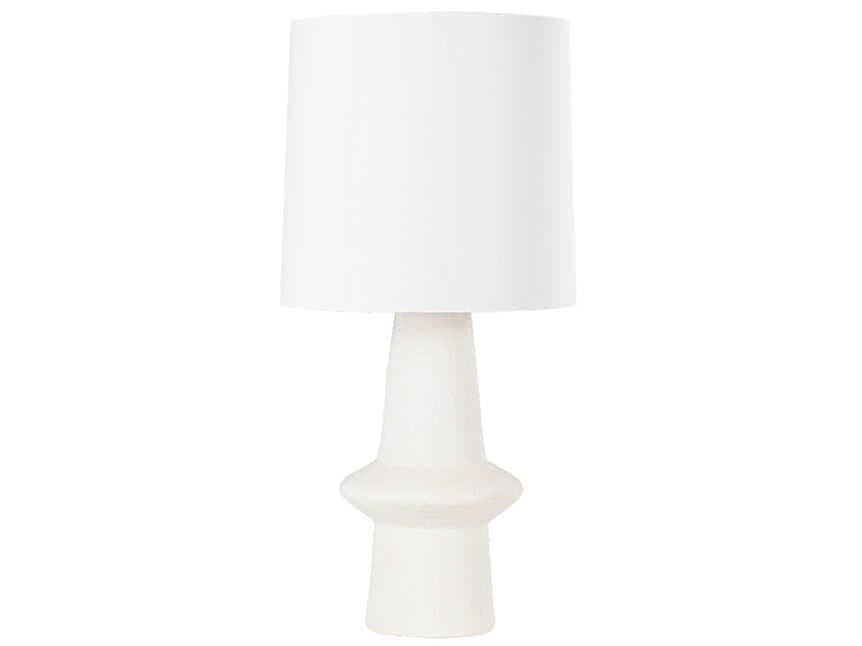 Hudson Valley Ramapo Aged Brass Pale Flax Ceramic White Linen Buffet Lamp