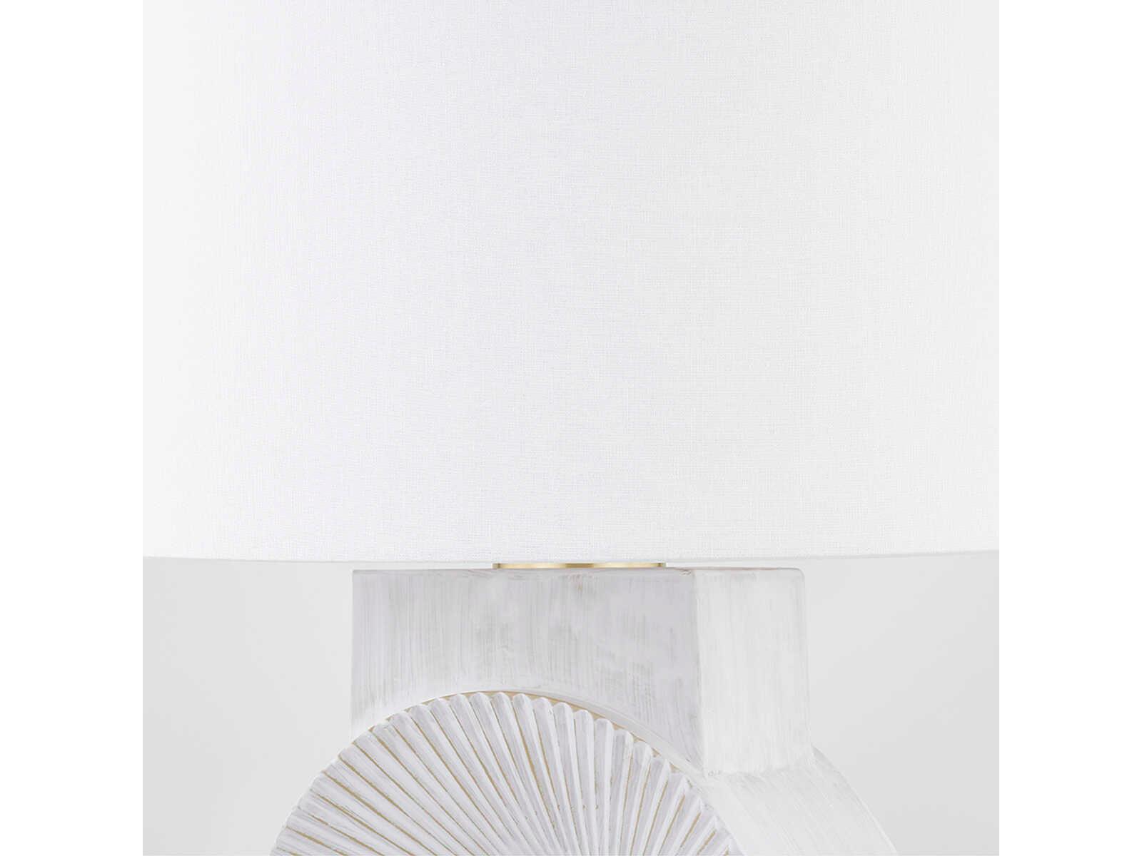 Hudson Valley Milner Aged Brass Whitewash Ceramic White Linen Buffet Lamp