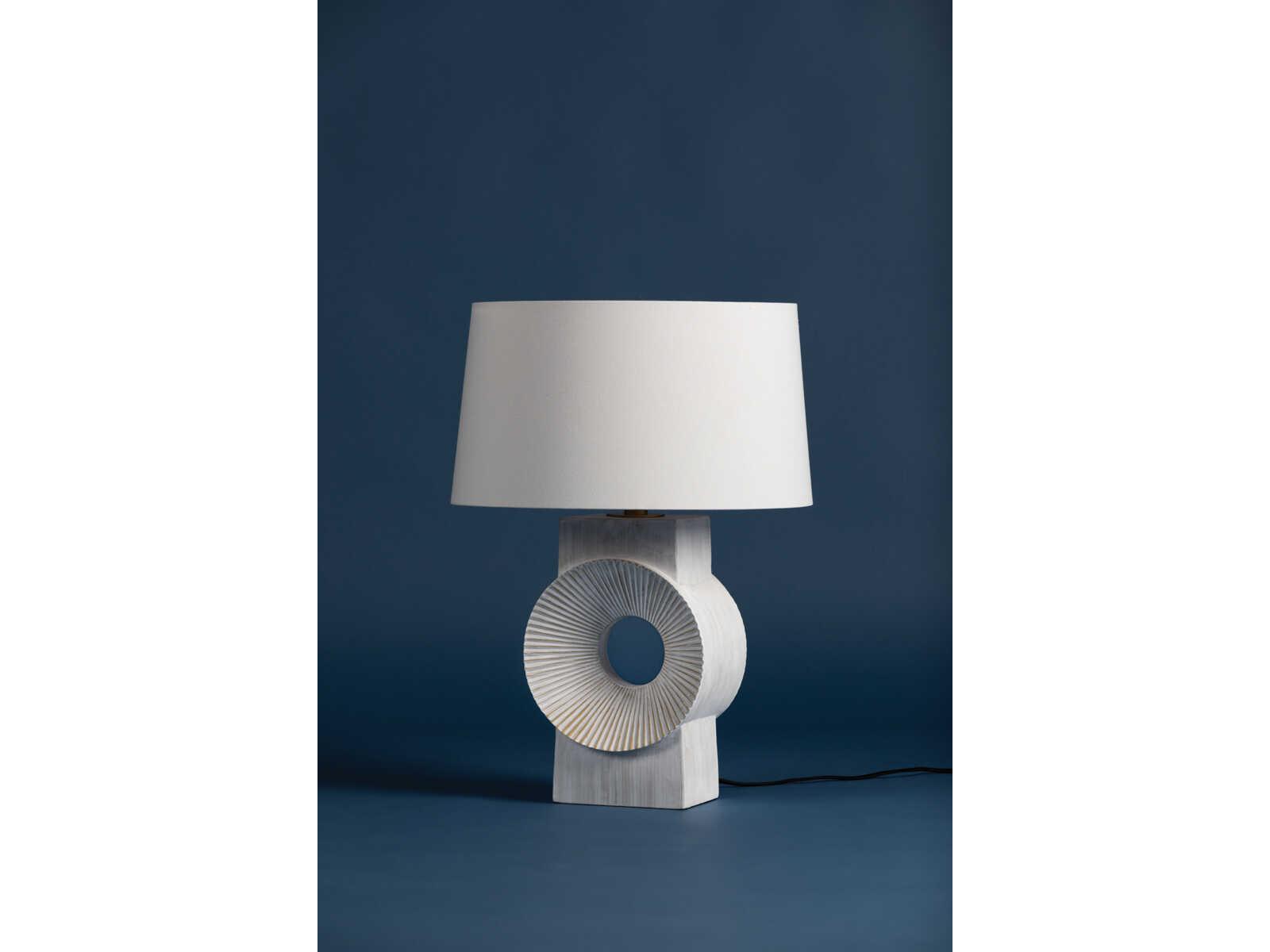 Hudson Valley Milner Aged Brass Whitewash Ceramic White Linen Buffet Lamp