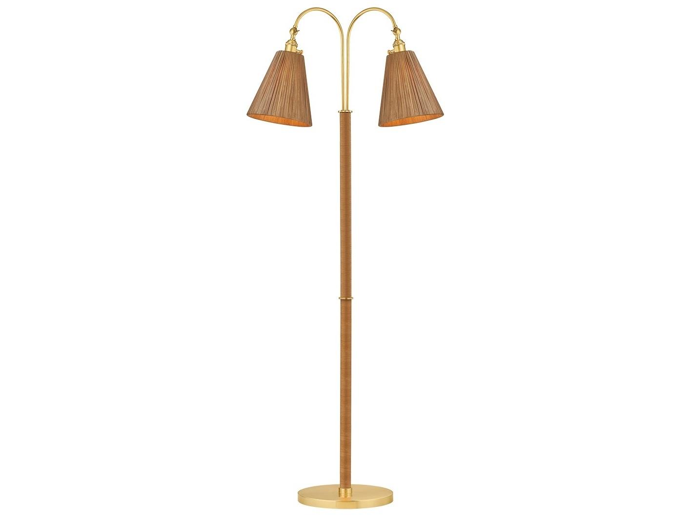 Hudson Valley Ruthin Aged Brass Natural Woven Rattan Floor Lamp