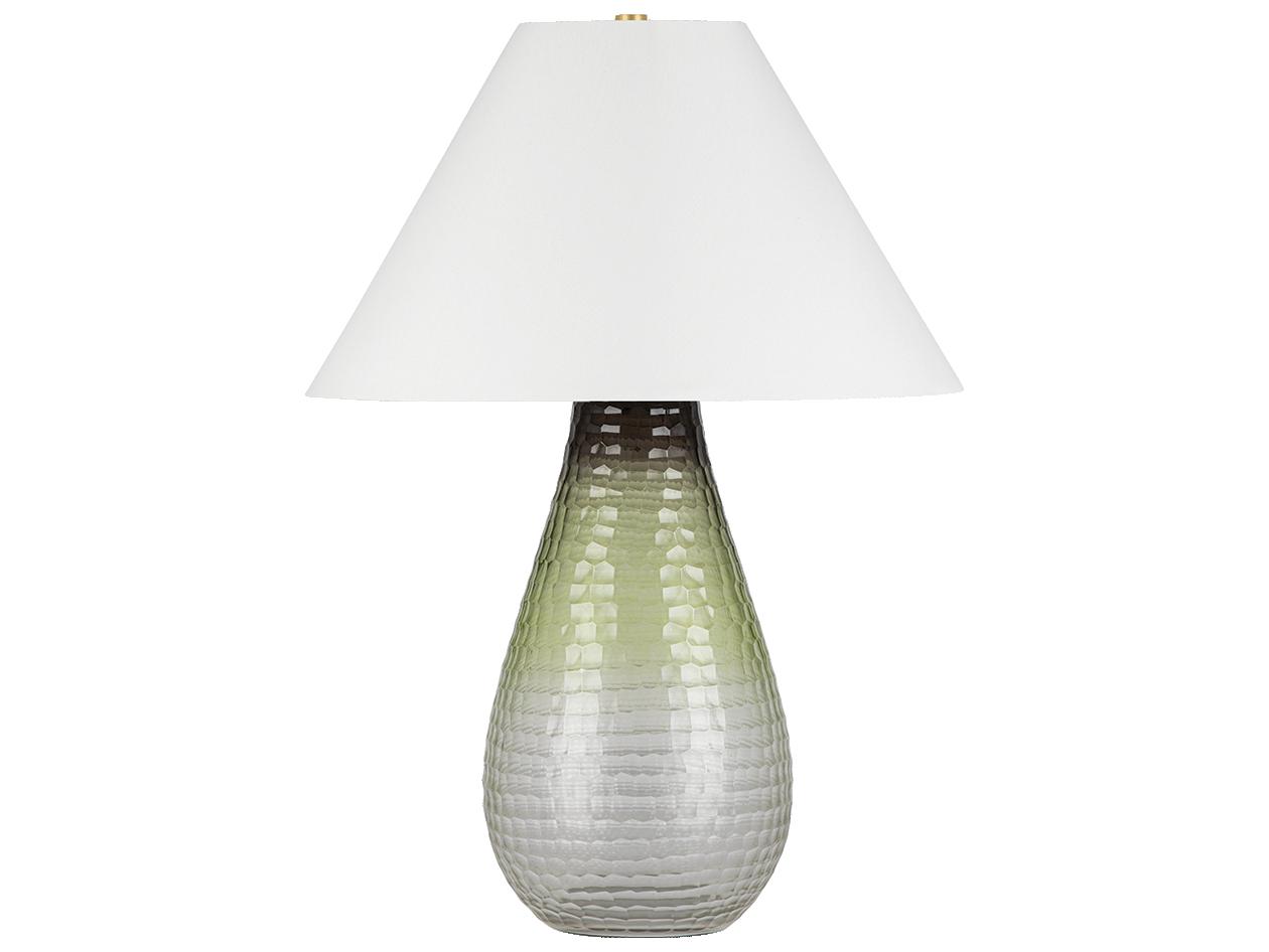 Hudson Valley Mulberry Aged Brass White Linen Green Buffet Lamp