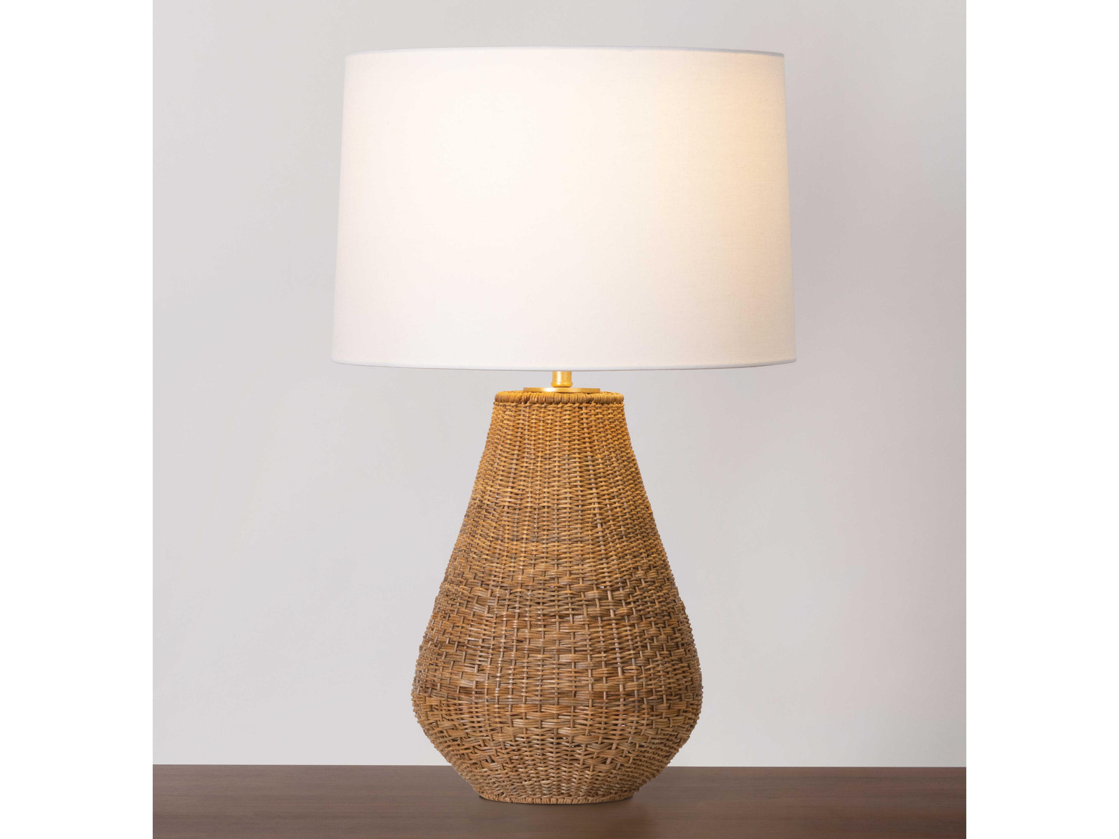 Hudson Valley Eastbridge Vintage Gold Leaf White Linen Brown Buffet Lamp