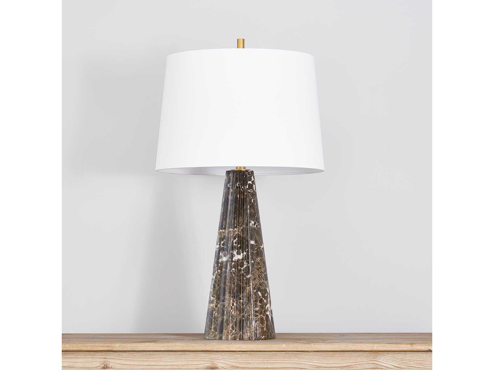 Hudson Valley Fanny Aged Brass White Linen Buffet Lamp