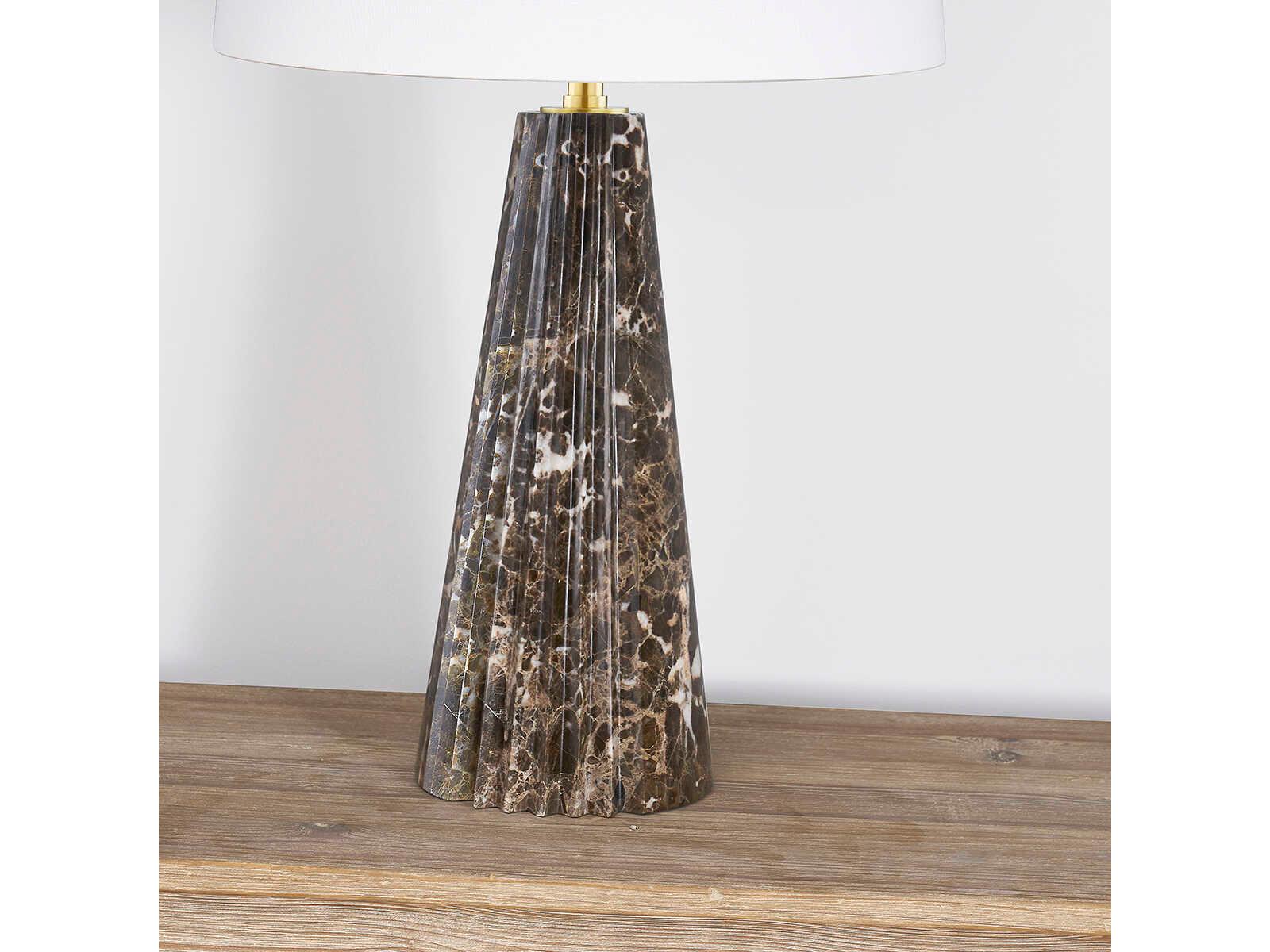 Hudson Valley Fanny Aged Brass White Linen Buffet Lamp