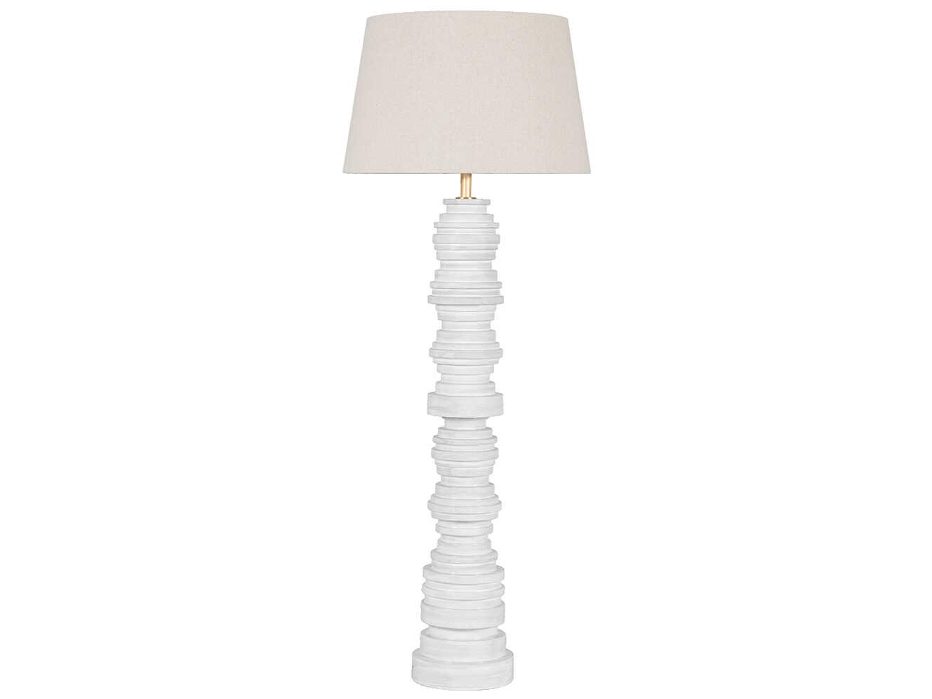 Hudson Valley Wayzata Aged Brass Ceramic Gloss Ivory Natural Linen White Floor Lamp