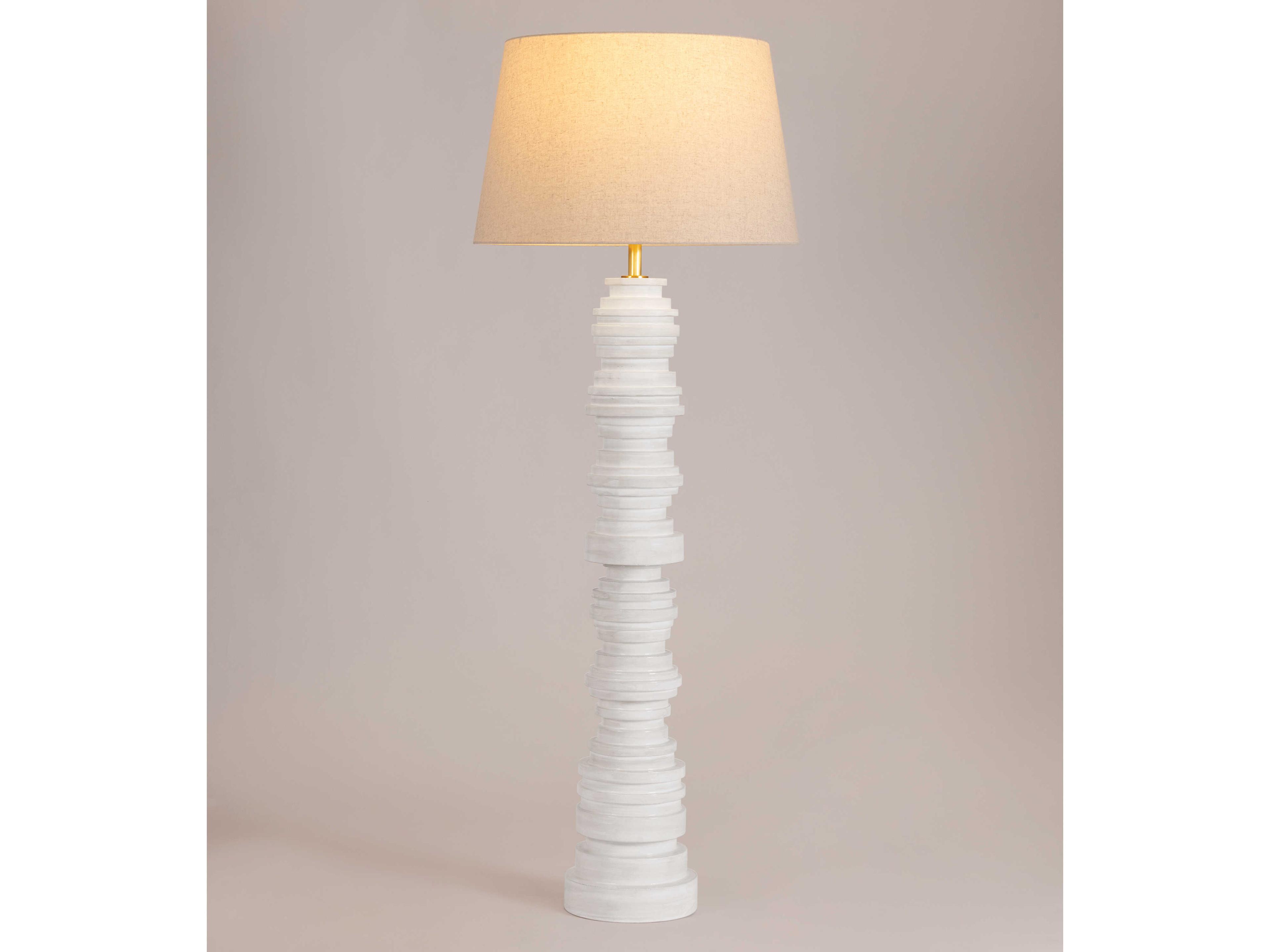 Hudson Valley Wayzata Aged Brass Ceramic Gloss Ivory Natural Linen White Floor Lamp