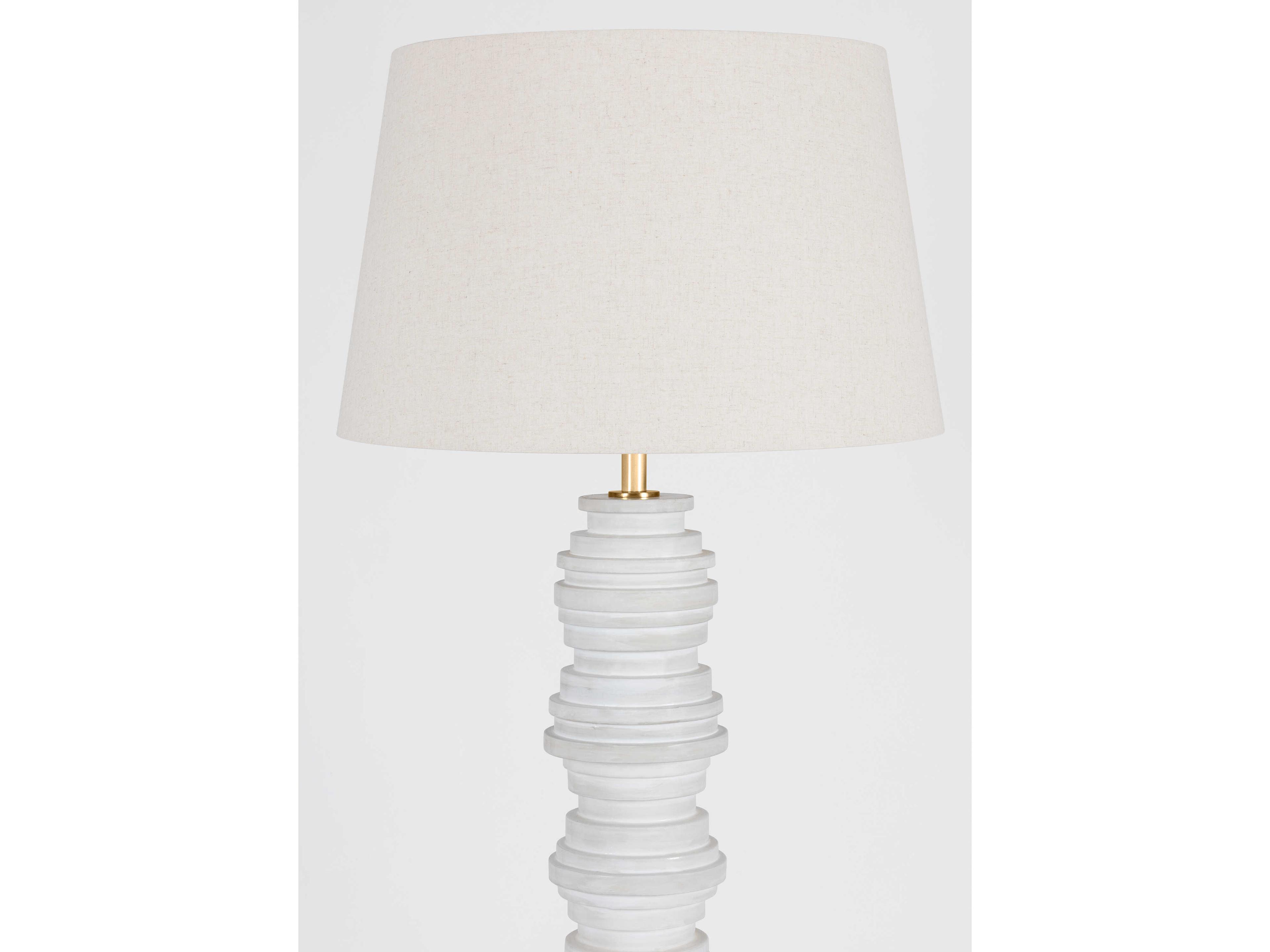 Hudson Valley Wayzata Aged Brass Ceramic Gloss Ivory Natural Linen White Floor Lamp