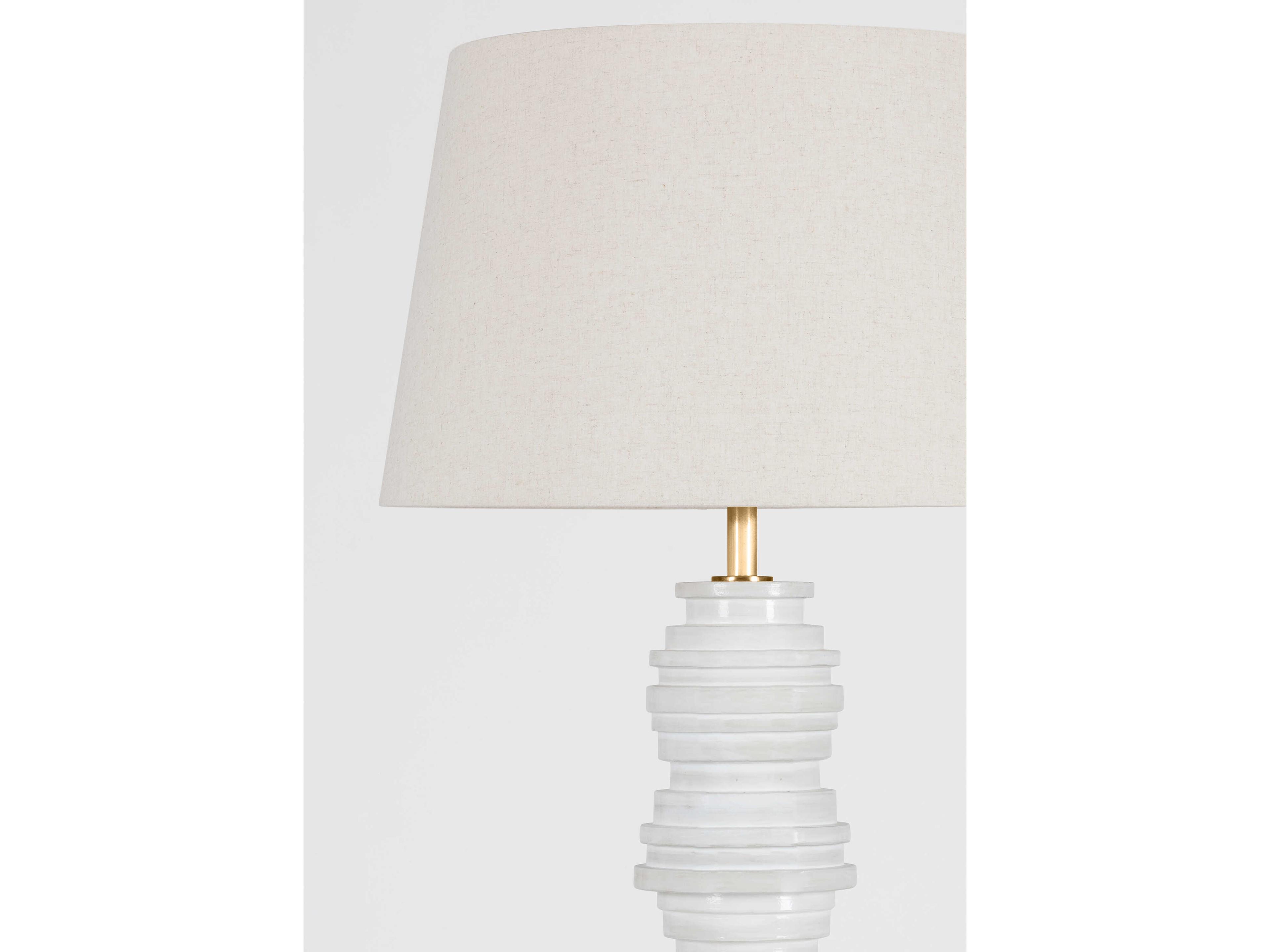 Hudson Valley Wayzata Aged Brass Ceramic Gloss Ivory Natural Linen White Floor Lamp