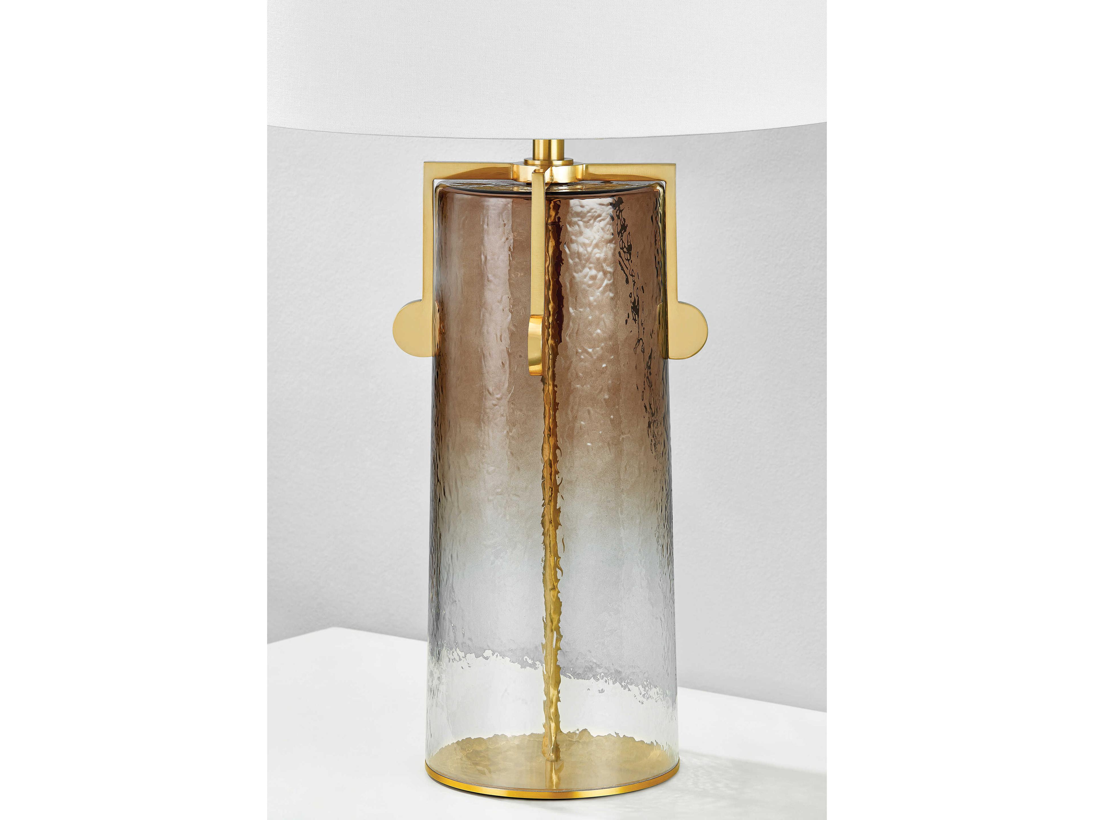 Hudson Valley Wildwood Aged Brass White Linen Buffet Lamp