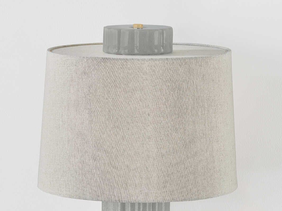 Hudson Valley Manchester Aged Brass Ceramic Shell Grey Natural Linen Fabric Buffet Lamp