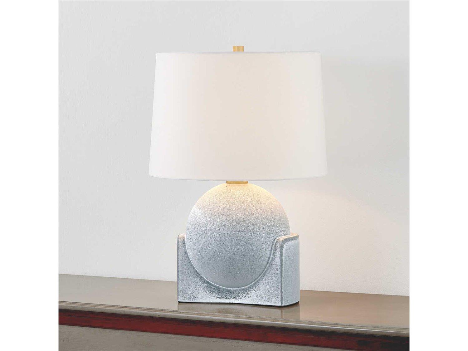 Hudson Valley Leeston Aged Brass Ceramic Reactive Slate White Linen Table Lamp