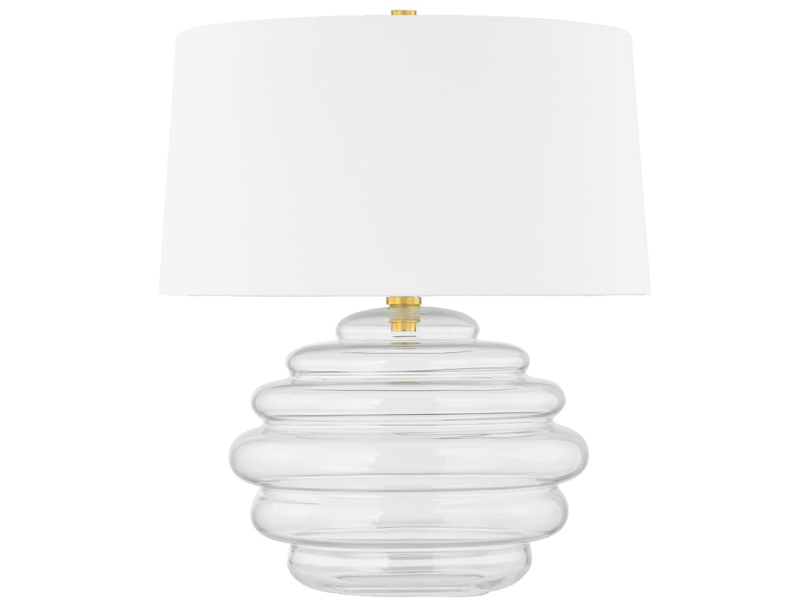 Hudson Valley Oshawa Aged Brass White Linen Clear Table Lamp