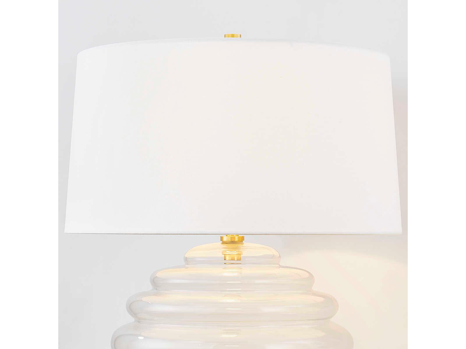 Hudson Valley Oshawa Aged Brass White Linen Clear Table Lamp