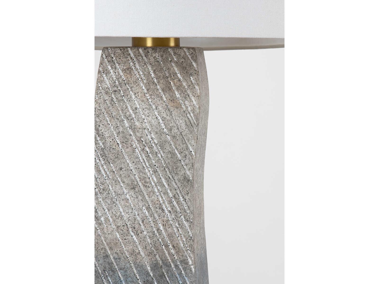 Hudson Valley Raiden Aged Brass Ceramic Windswept White Linen Gray Buffet Lamp