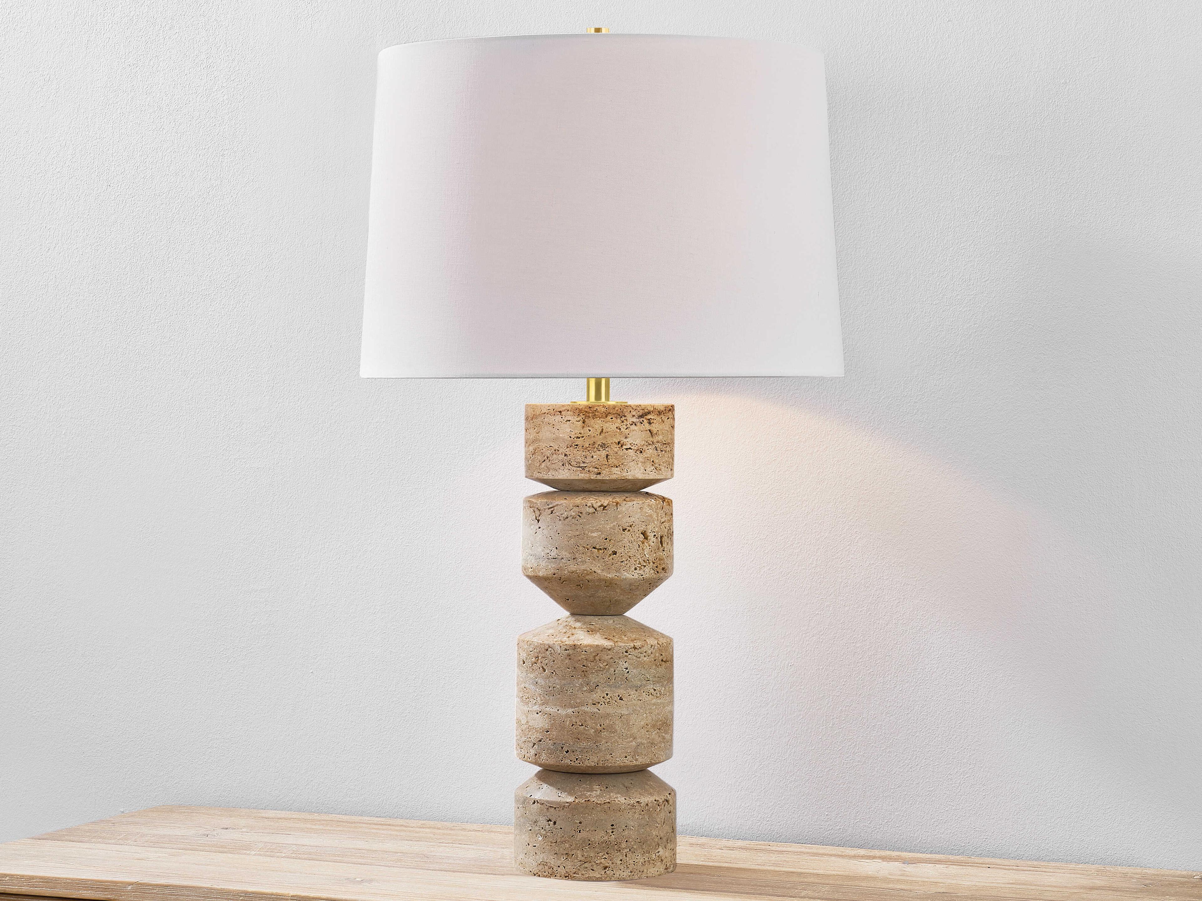 Hudson Valley Galeville Aged Brass White Linen Brown Buffet Lamp