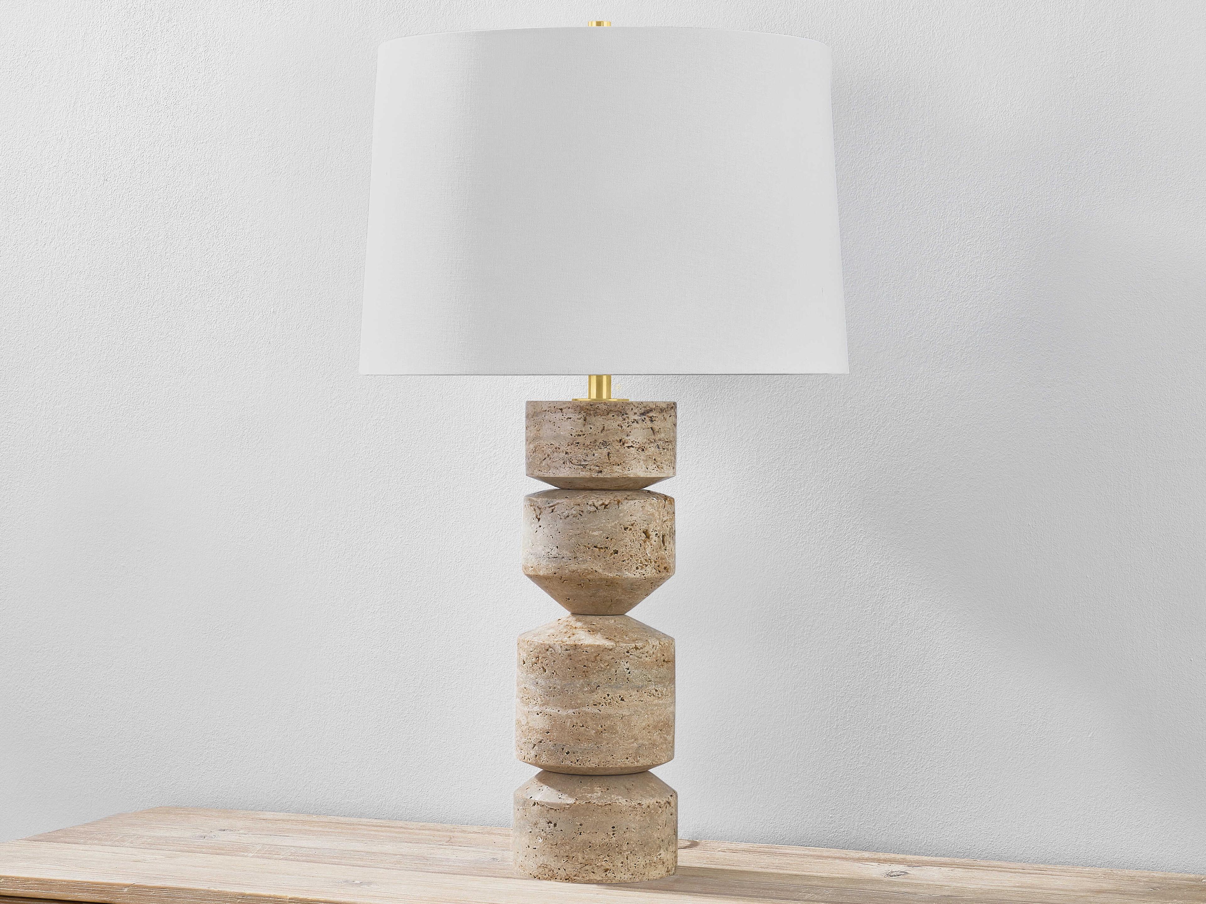 Hudson Valley Galeville Aged Brass White Linen Brown Buffet Lamp