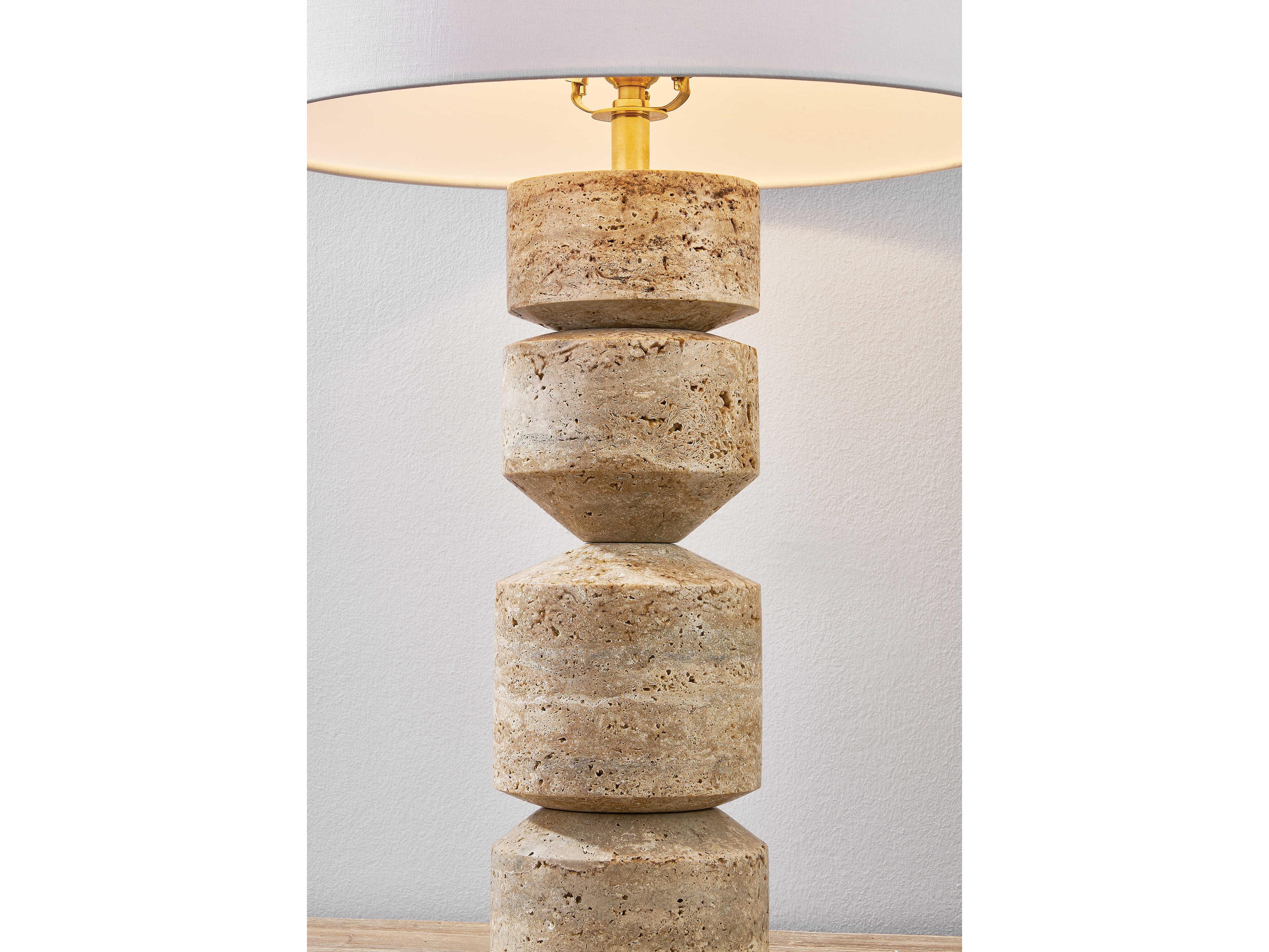 Hudson Valley Galeville Aged Brass White Linen Brown Buffet Lamp