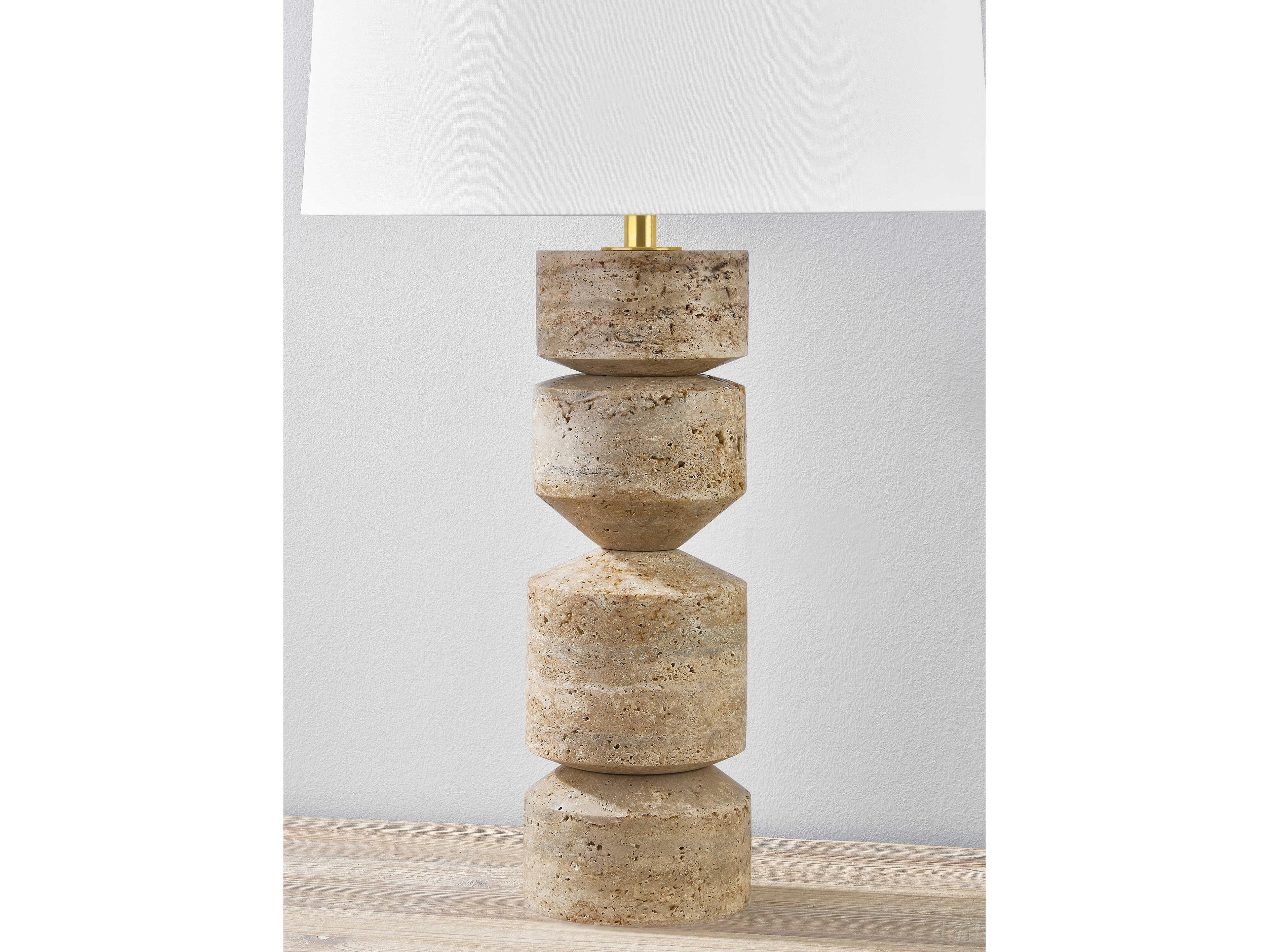 Hudson Valley Galeville Aged Brass White Linen Brown Buffet Lamp