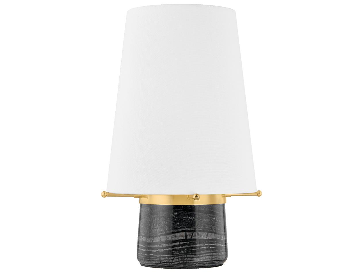 Hudson Valley Central Valley Aged Brass White Linen Black Table Lamp