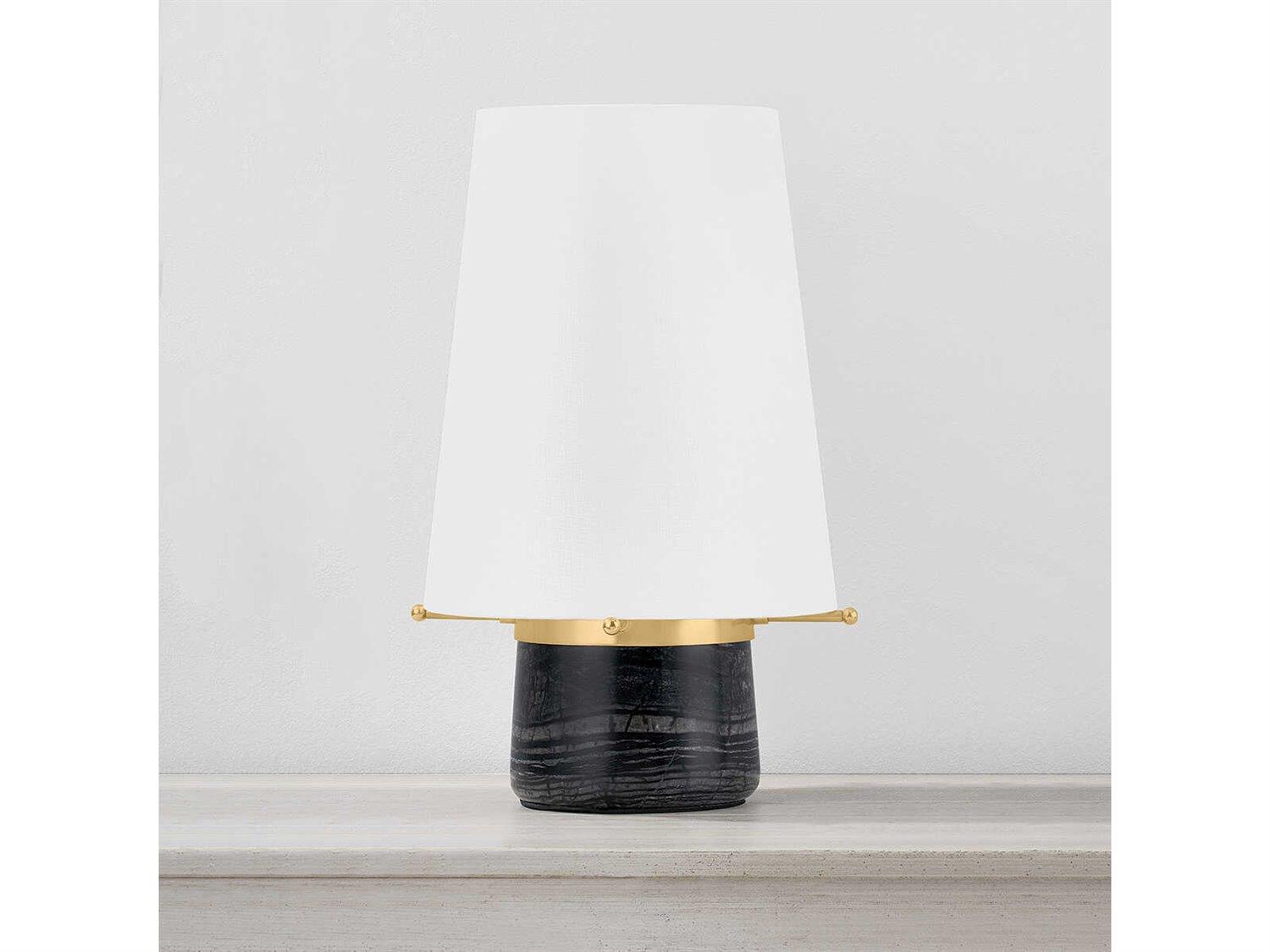 Hudson Valley Central Valley Aged Brass White Linen Black Table Lamp