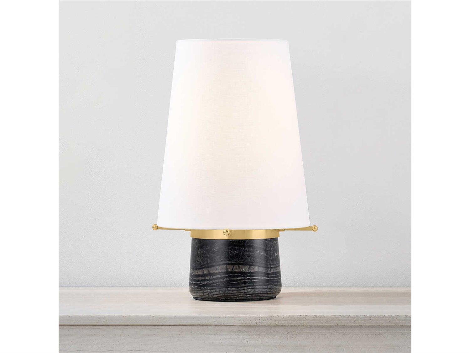 Hudson Valley Central Valley Aged Brass White Linen Black Table Lamp