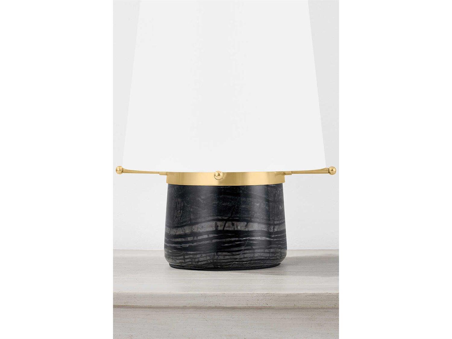Hudson Valley Central Valley Aged Brass White Linen Black Table Lamp