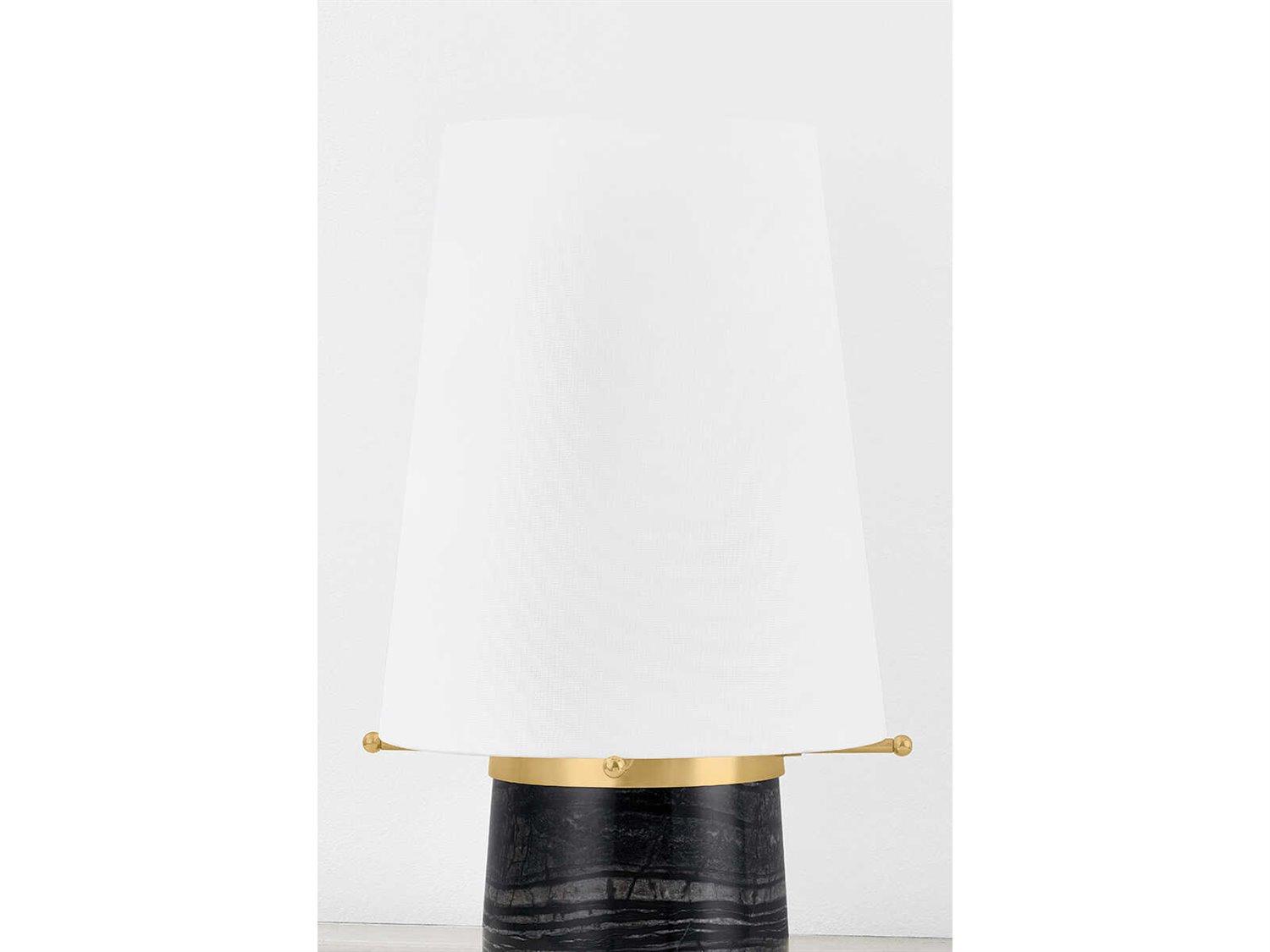 Hudson Valley Central Valley Aged Brass White Linen Black Table Lamp