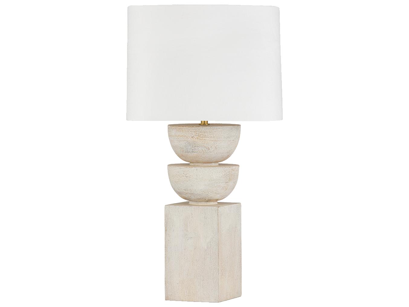 Hudson Valley Gardiner Aged Brass White Linen Wood Buffet Lamp