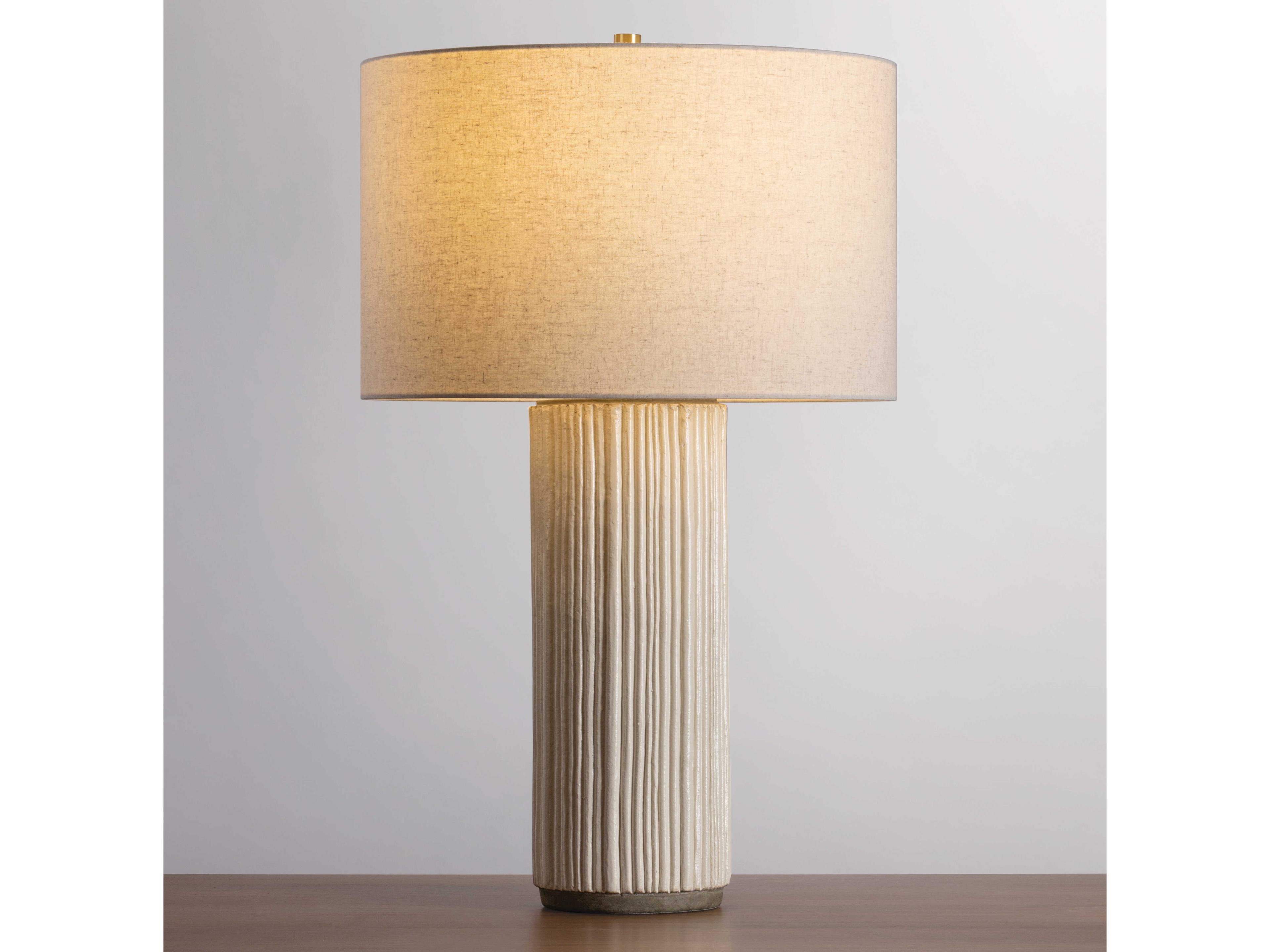 Hudson Valley Crestwood Aged Brass Ceramic Fluted Ivory White Buffet Lamp