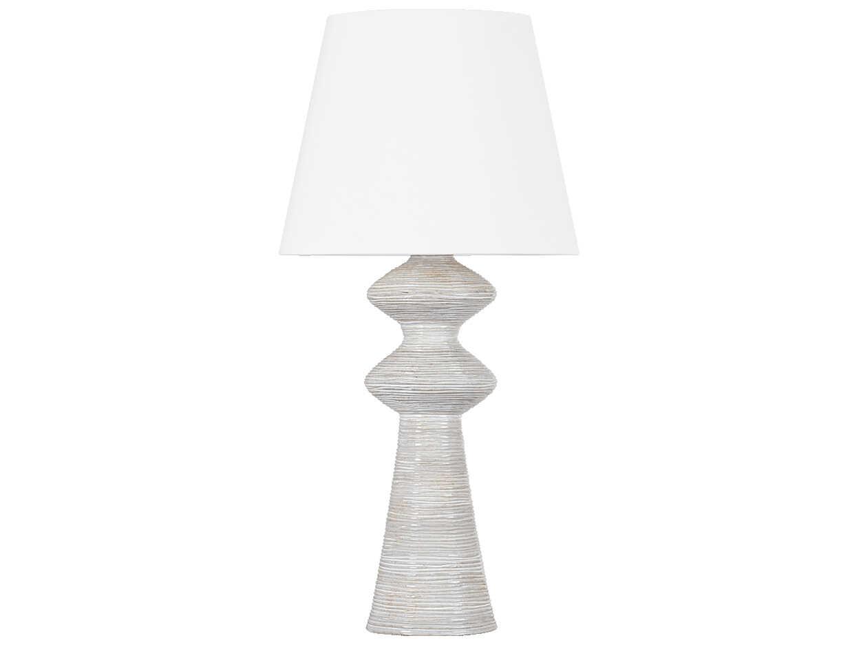 Hudson Valley Steinway Aged Brass Ceramic Snowbank White Linen Gray Buffet Lamp