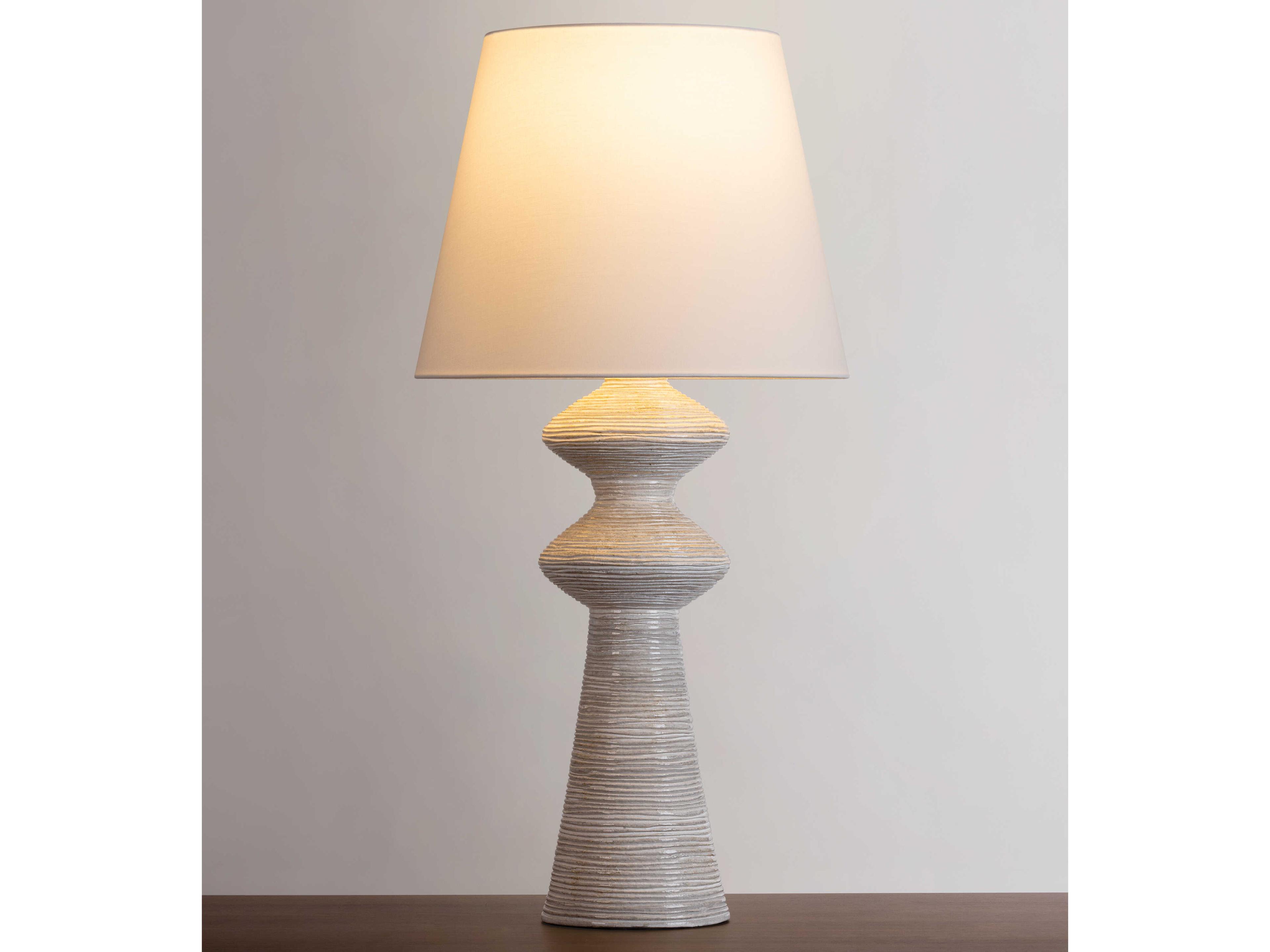 Hudson Valley Steinway Aged Brass Ceramic Snowbank White Linen Gray Buffet Lamp