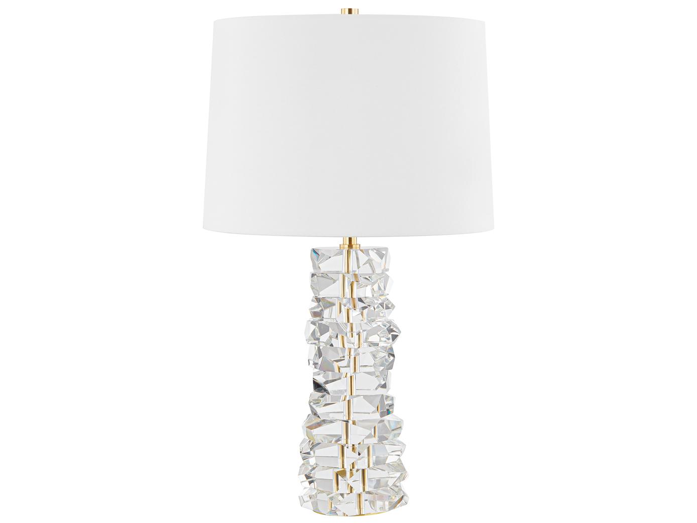 Hudson Valley Bellarie Aged Brass White Linen Clear Buffet Lamp