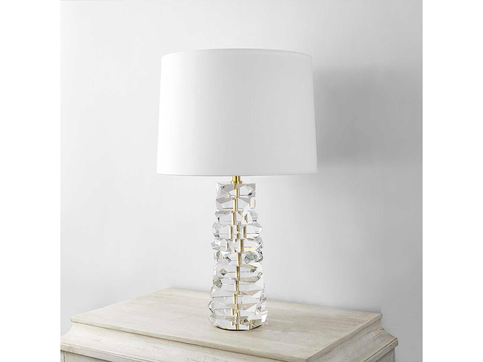 Hudson Valley Bellarie Aged Brass White Linen Clear Buffet Lamp