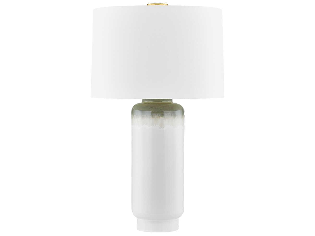 Hudson Valley Stafford Aged Brass Ceramic Meadow Ombre White Linen Buffet Lamp