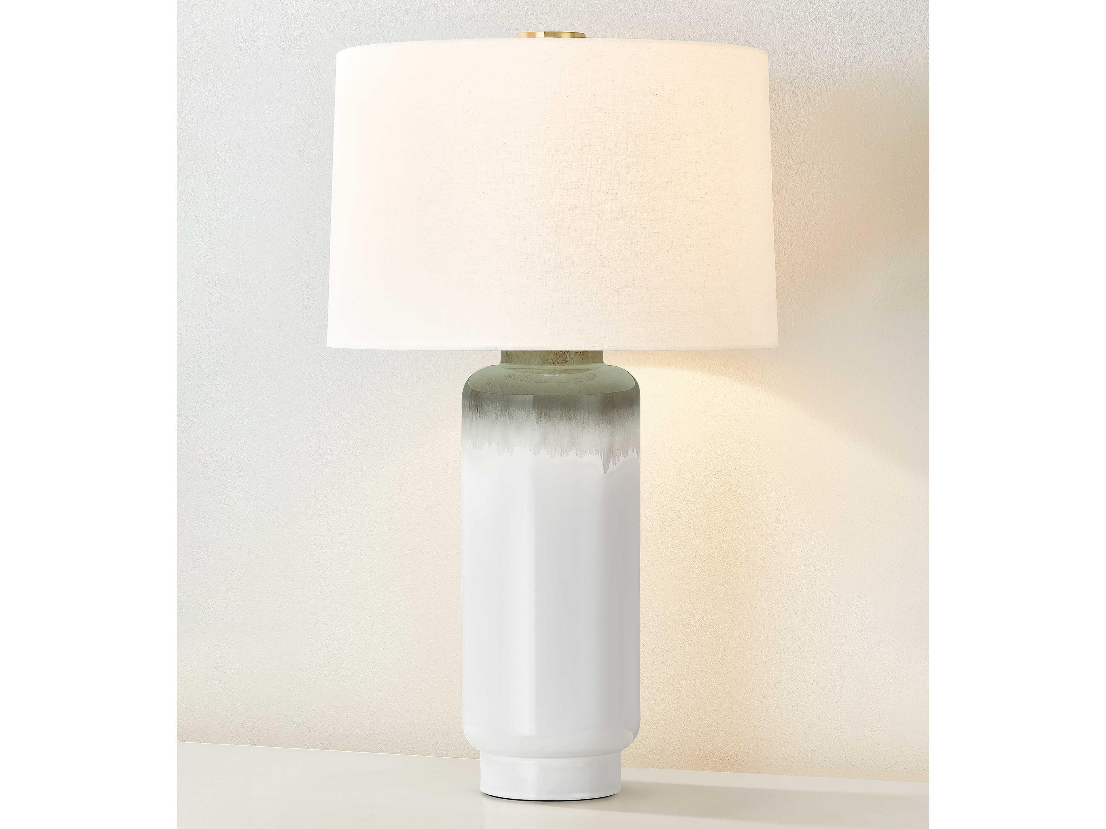 Hudson Valley Stafford Aged Brass Ceramic Meadow Ombre White Linen Buffet Lamp