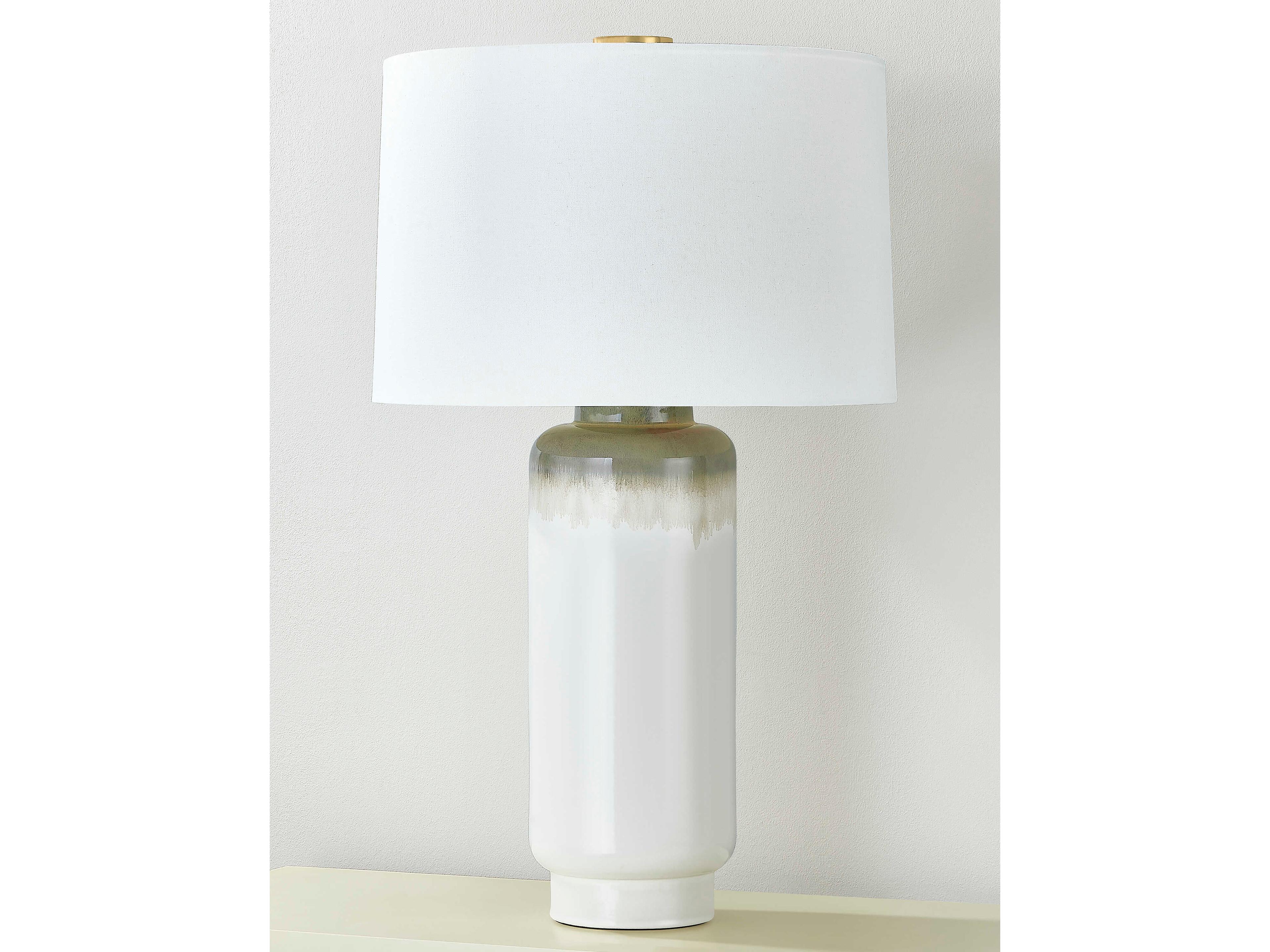 Hudson Valley Stafford Aged Brass Ceramic Meadow Ombre White Linen Buffet Lamp