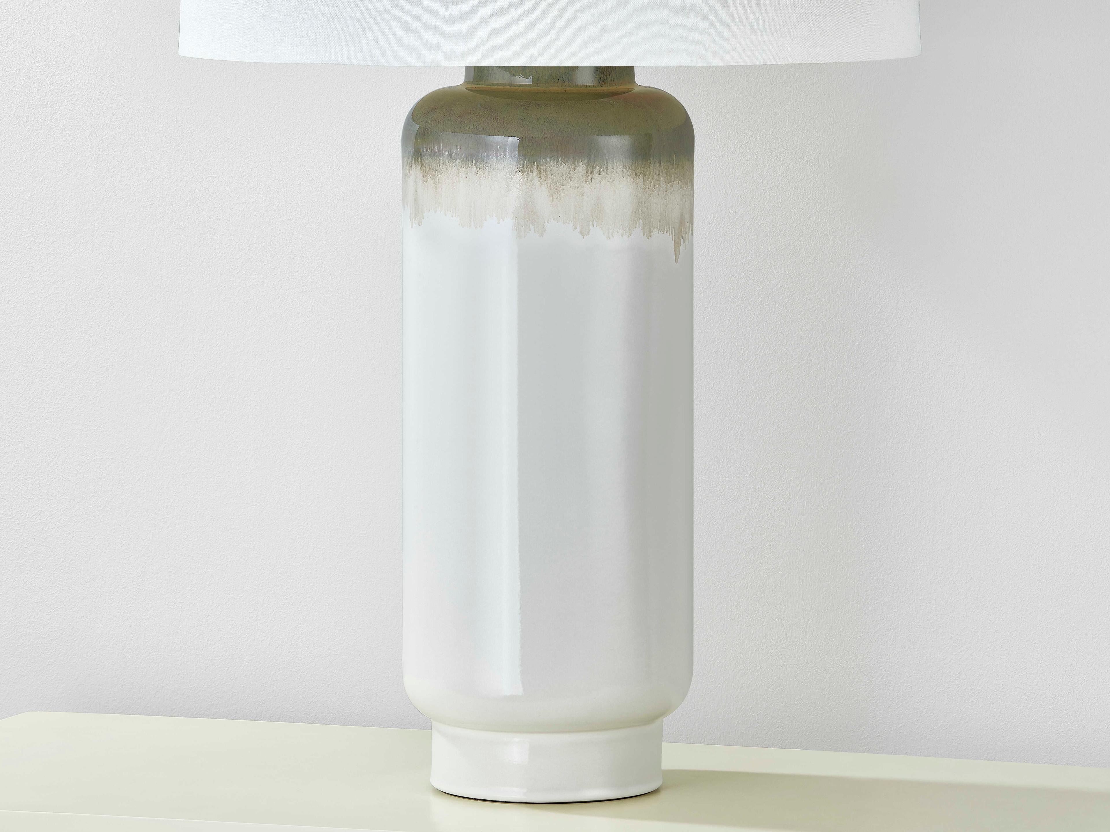 Hudson Valley Stafford Aged Brass Ceramic Meadow Ombre White Linen Buffet Lamp