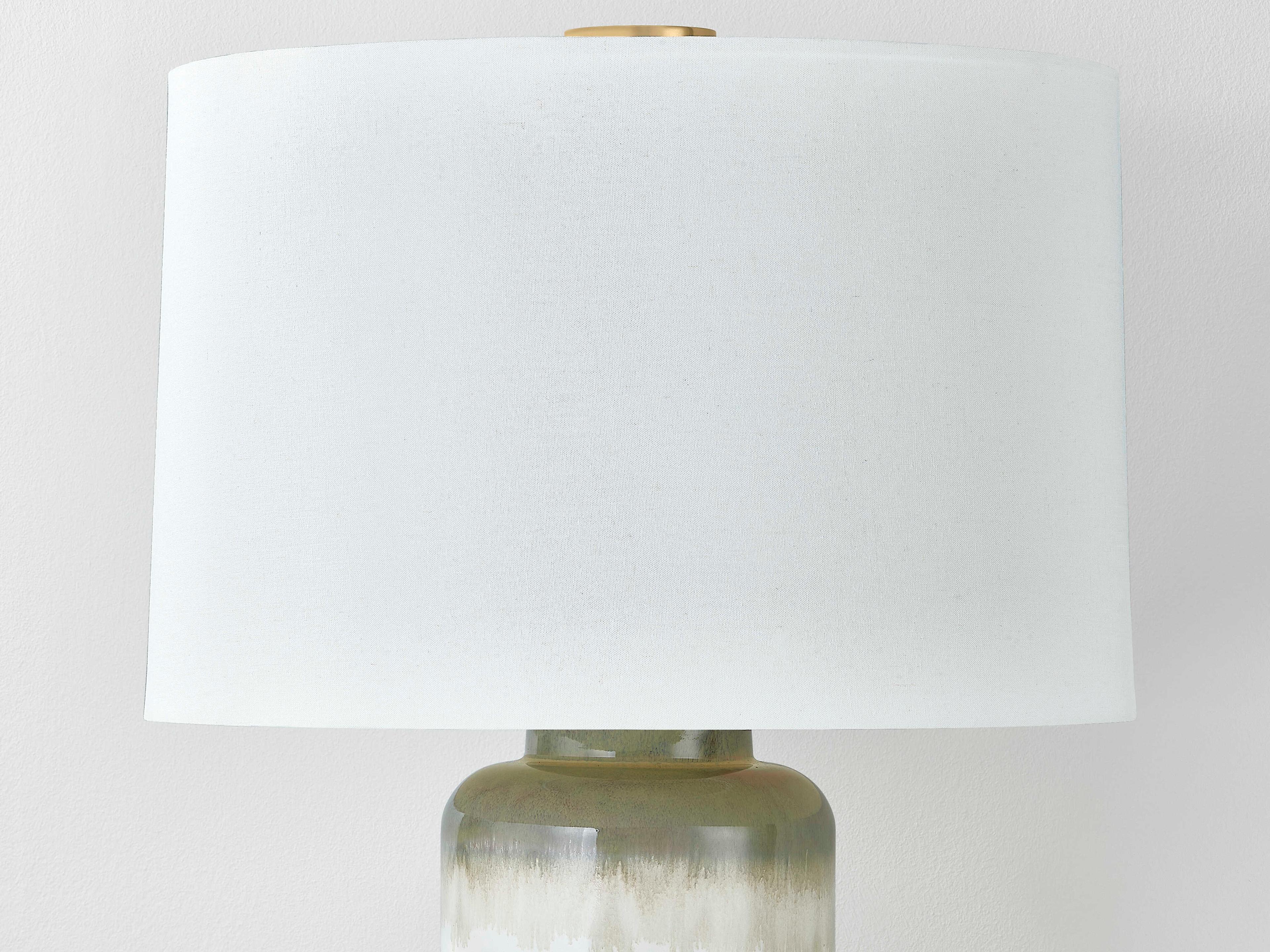 Hudson Valley Stafford Aged Brass Ceramic Meadow Ombre White Linen Buffet Lamp