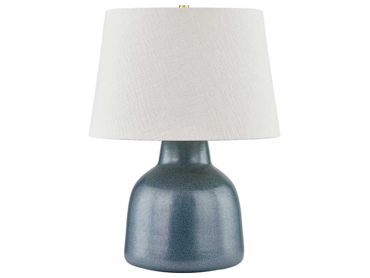 Hudson Valley Ridgefield Aged Brass Ceramic Textured Navy Linen Blue Buffet Lamp