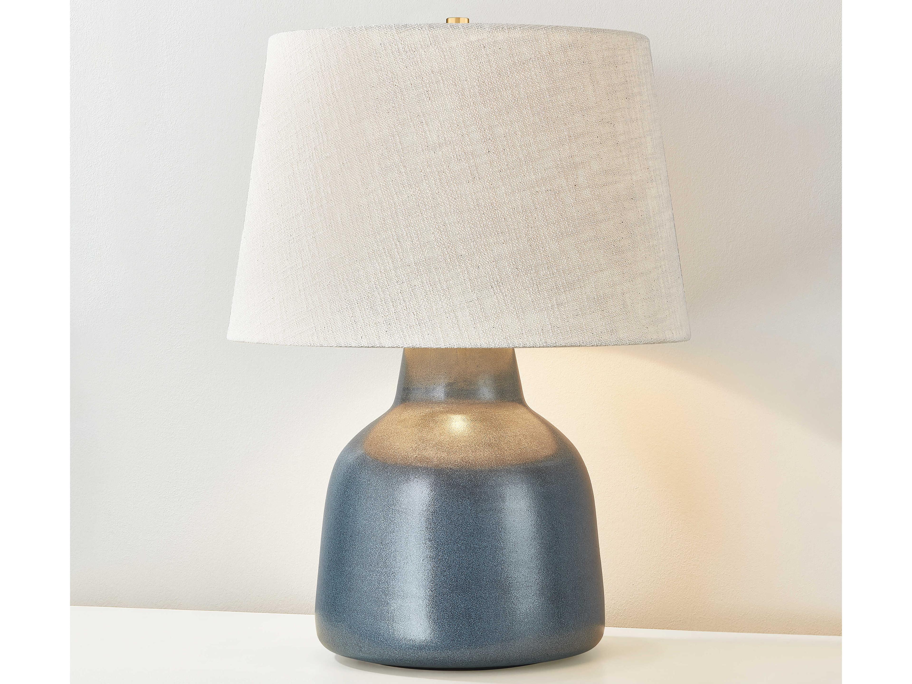 Hudson Valley Ridgefield Aged Brass Ceramic Textured Navy Linen Blue Buffet Lamp