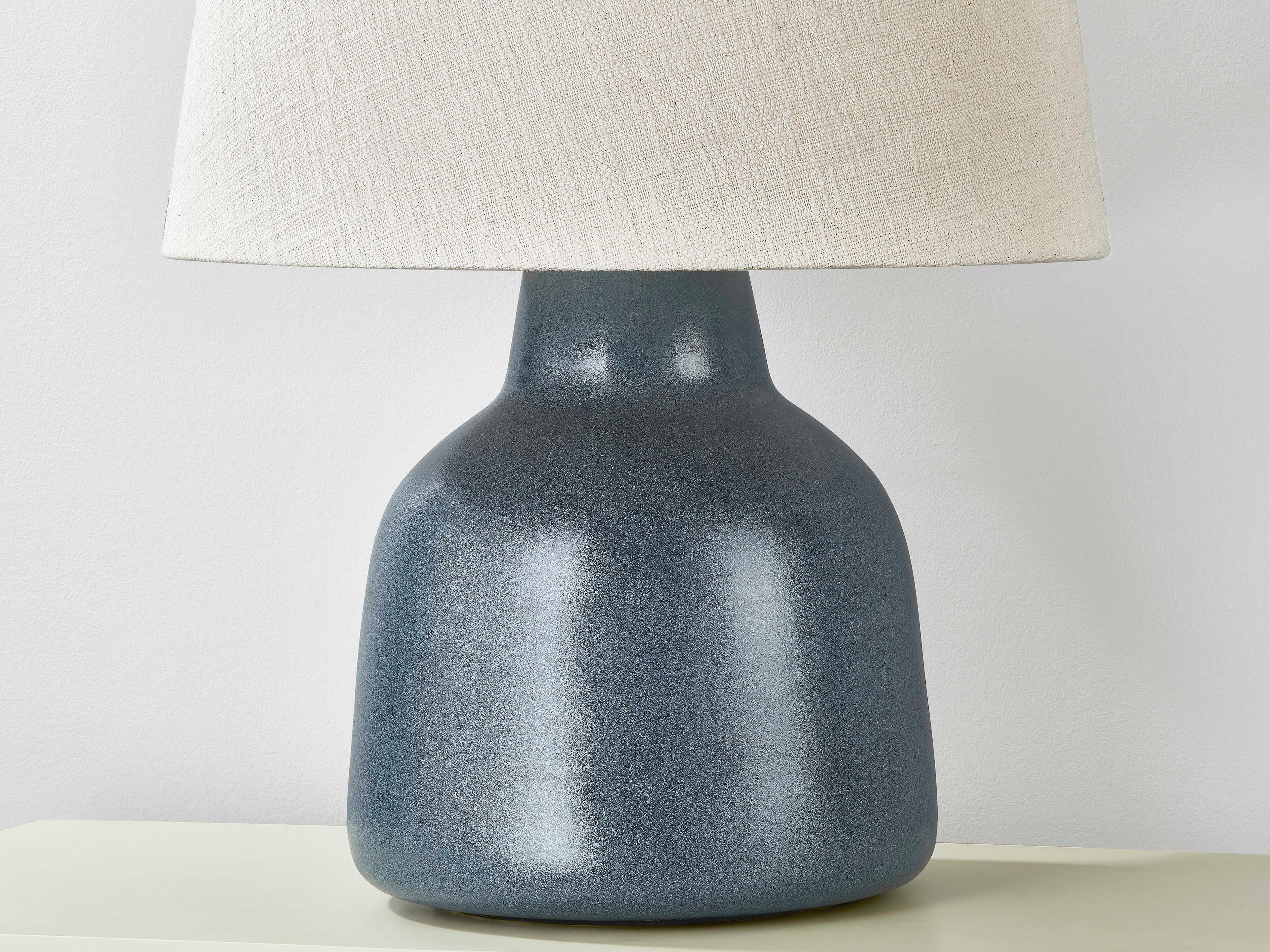 Hudson Valley Ridgefield Aged Brass Ceramic Textured Navy Linen Blue Buffet Lamp