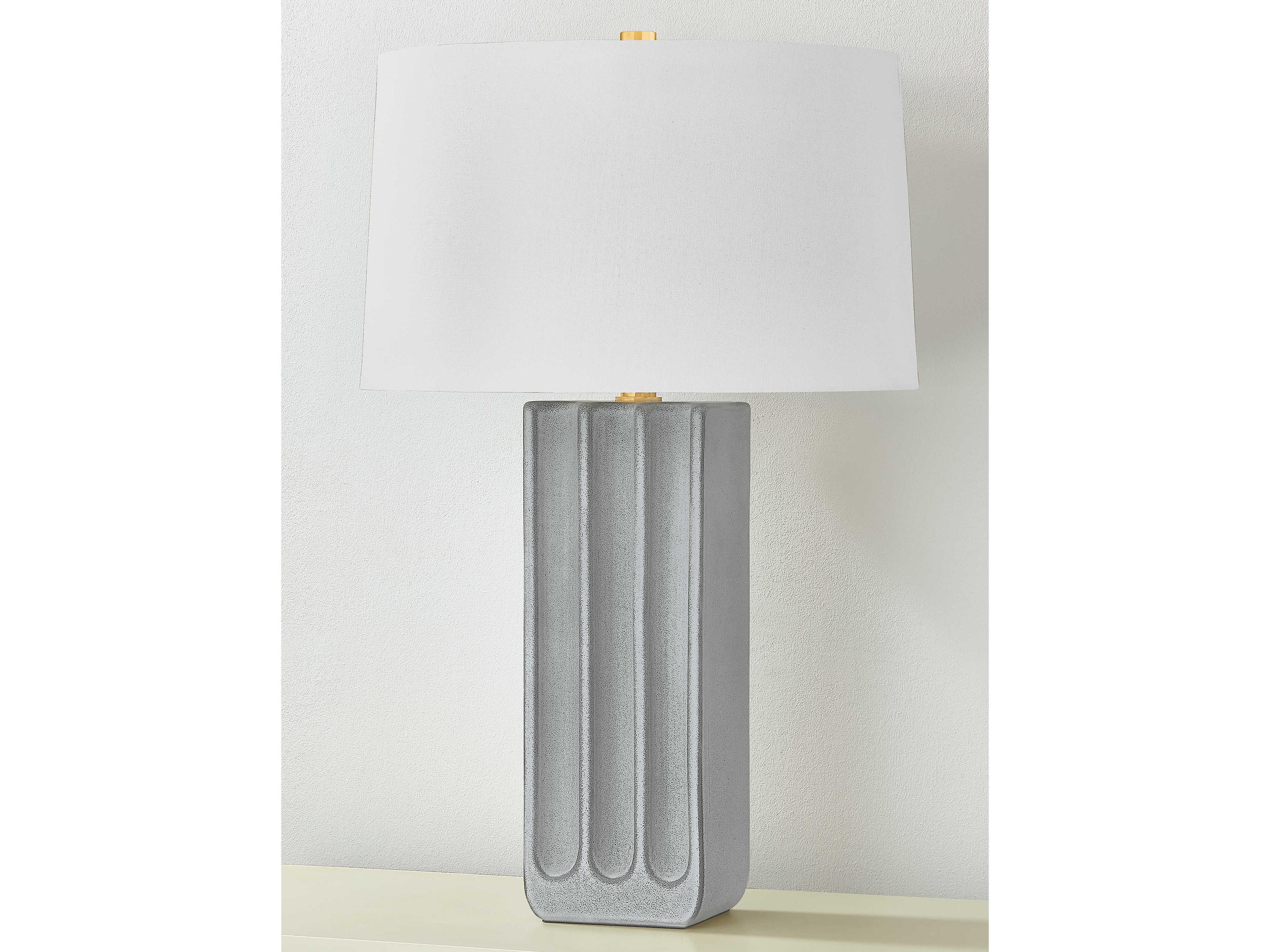 Hudson Valley Elmer Aged Brass Ceramic Granite White Linen Gray Buffet Lamp