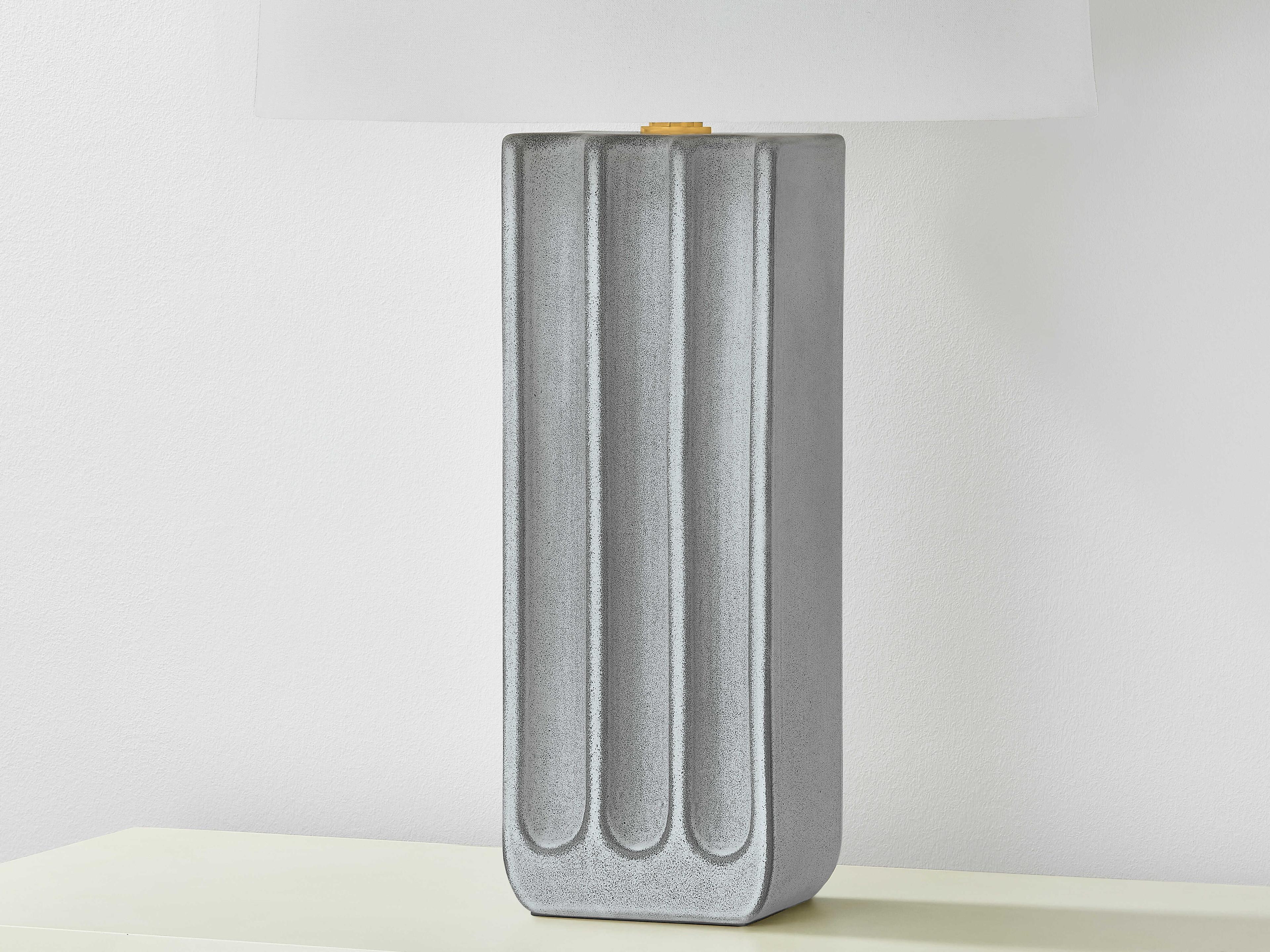 Hudson Valley Elmer Aged Brass Ceramic Granite White Linen Gray Buffet Lamp