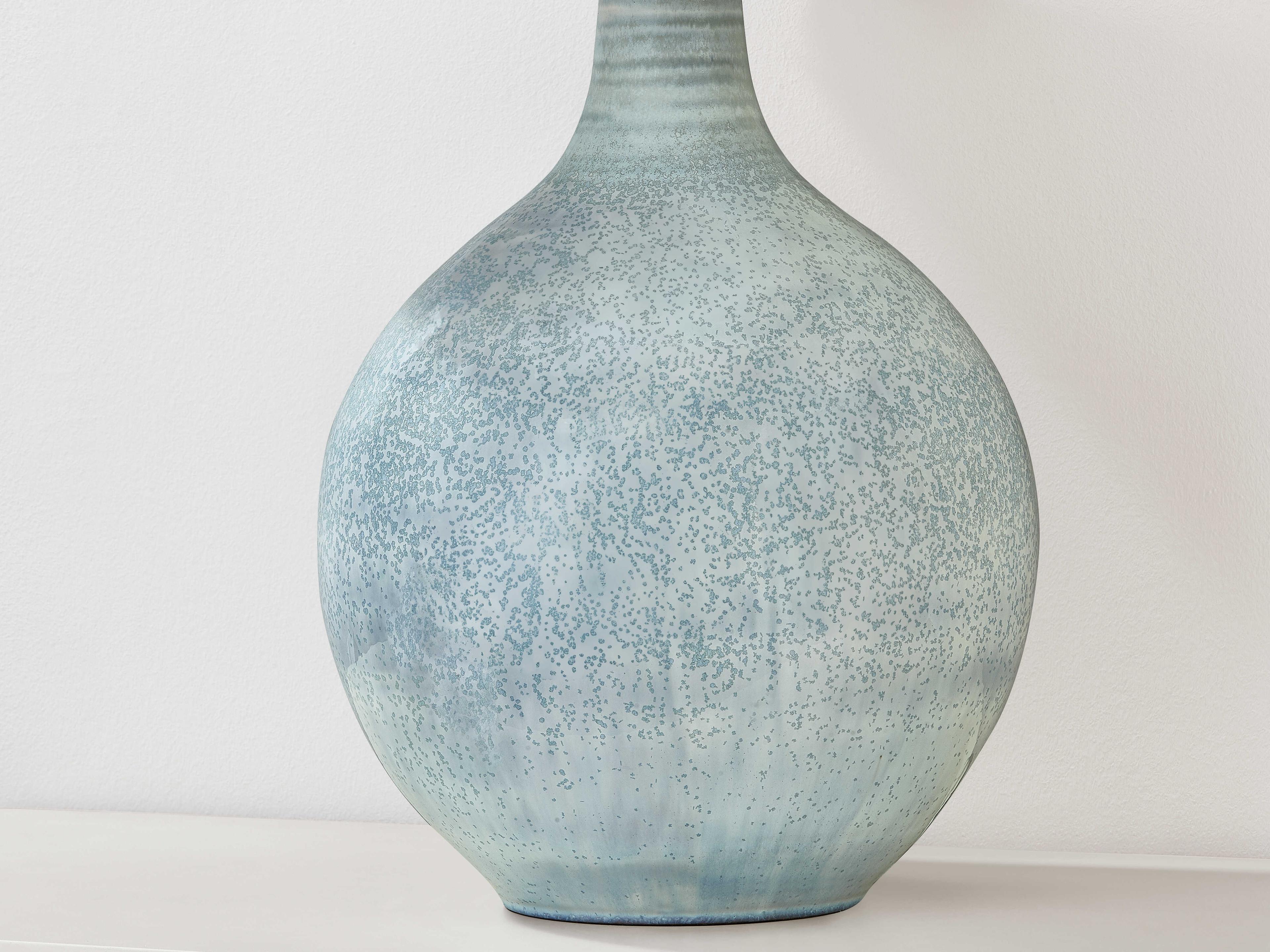 Hudson Valley Kearny Aged Brass Ceramic Reactive Seaglass White Linen Green Buffet Lamp