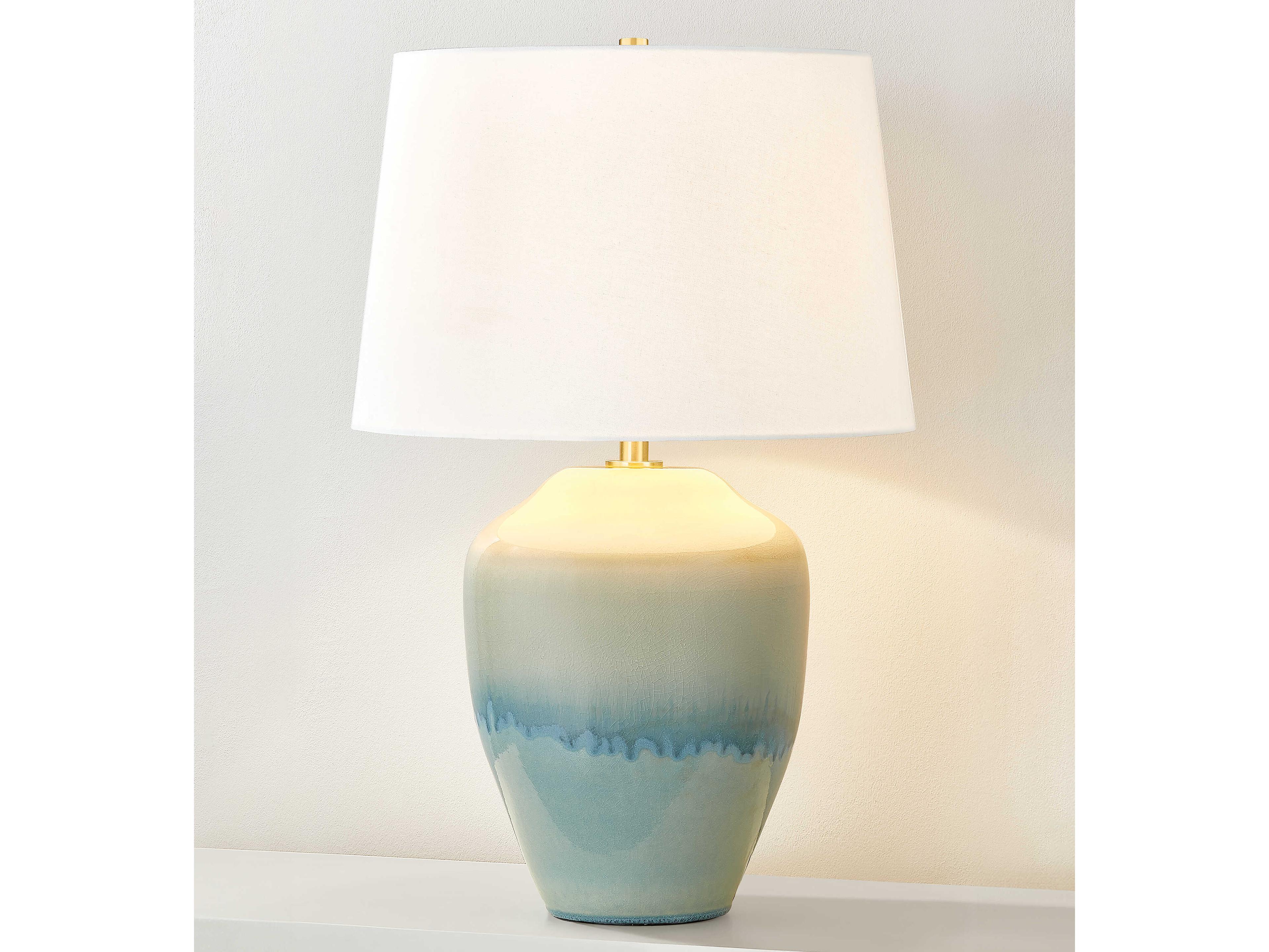 Hudson Valley Montville White Linen Green Buffet Lamp