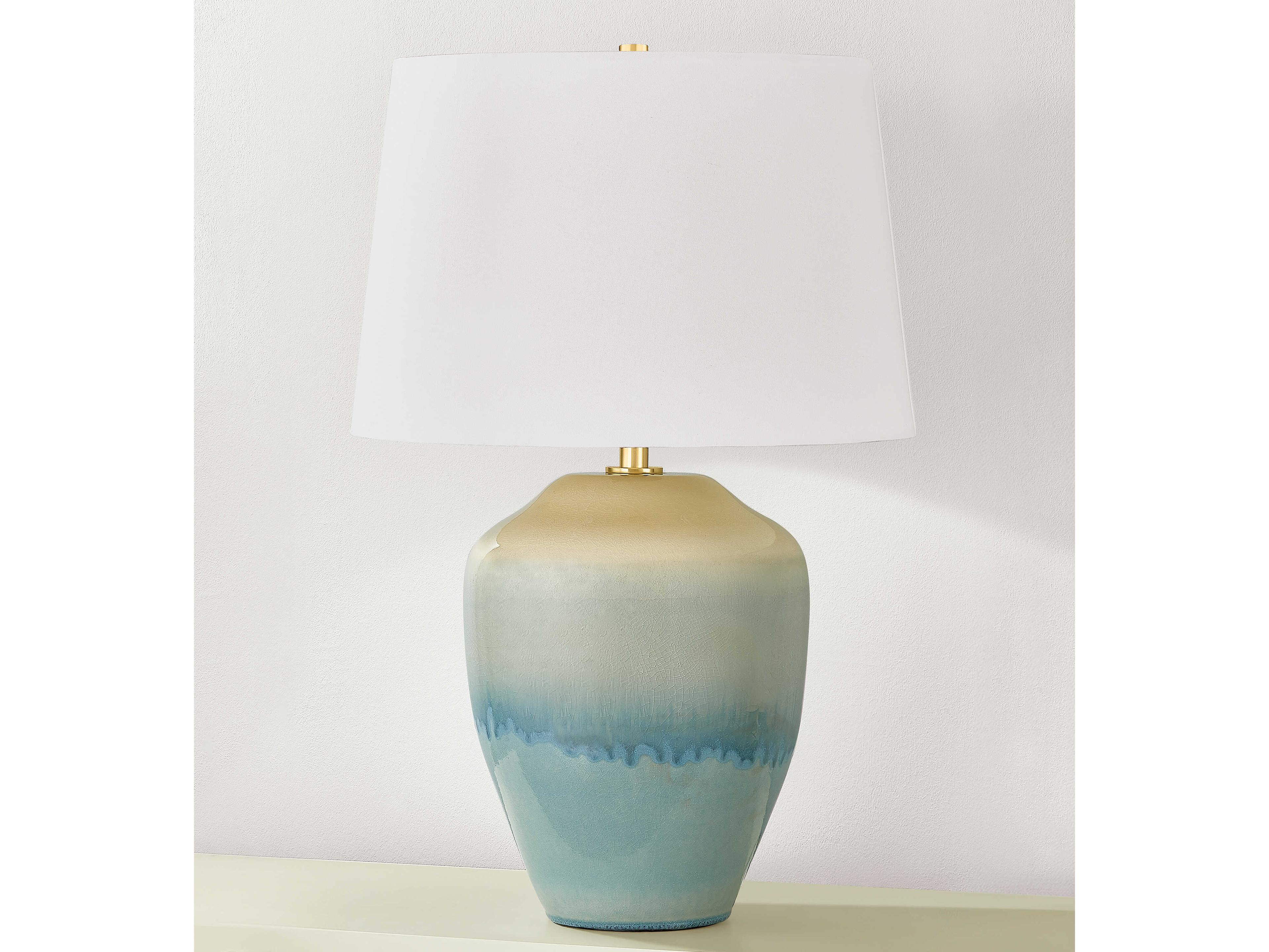 Hudson Valley Montville White Linen Green Buffet Lamp