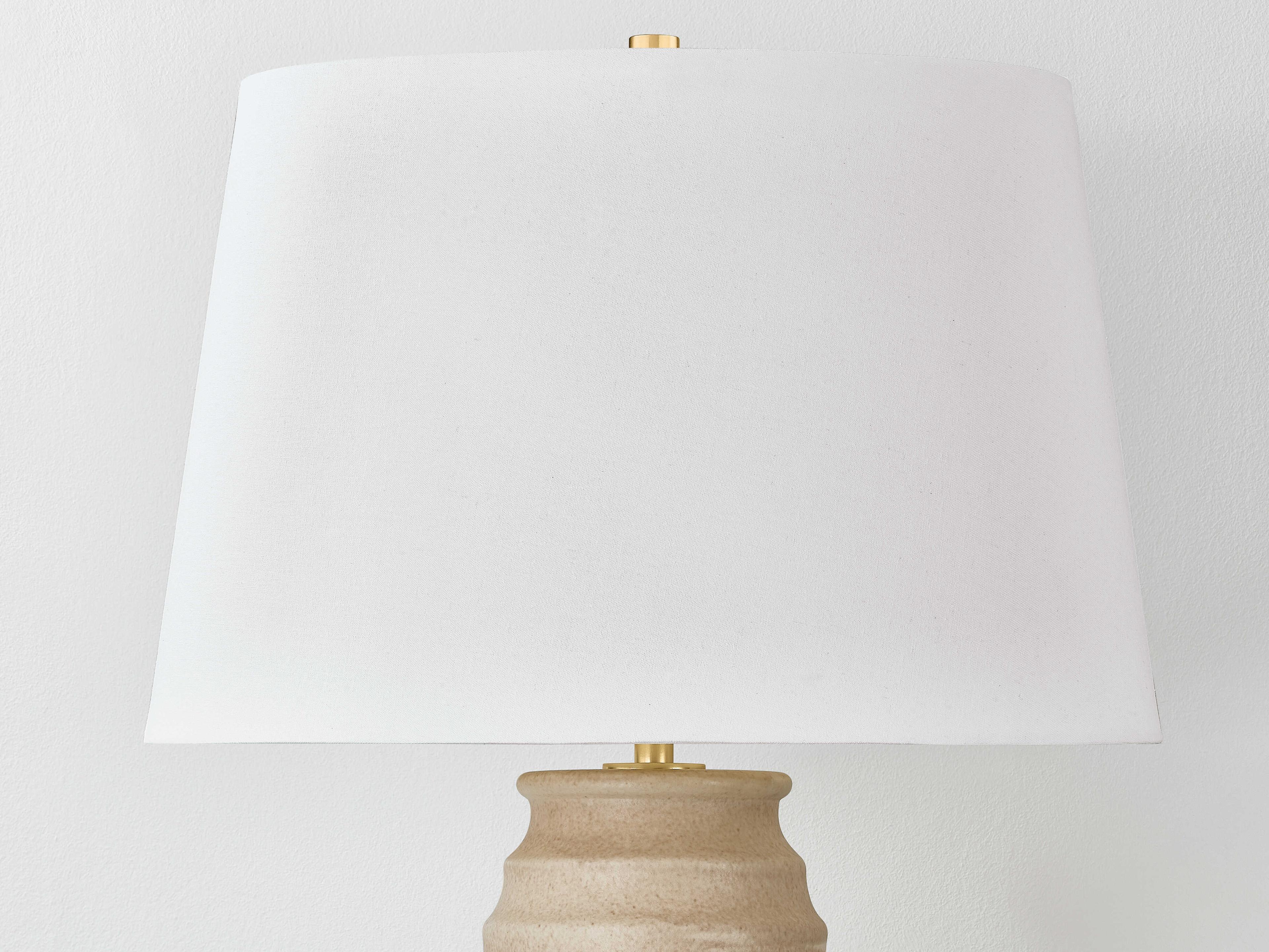 Hudson Valley Haddam Aged Brass Ceramic Textured Fawn White Linen Brown Buffet Lamp