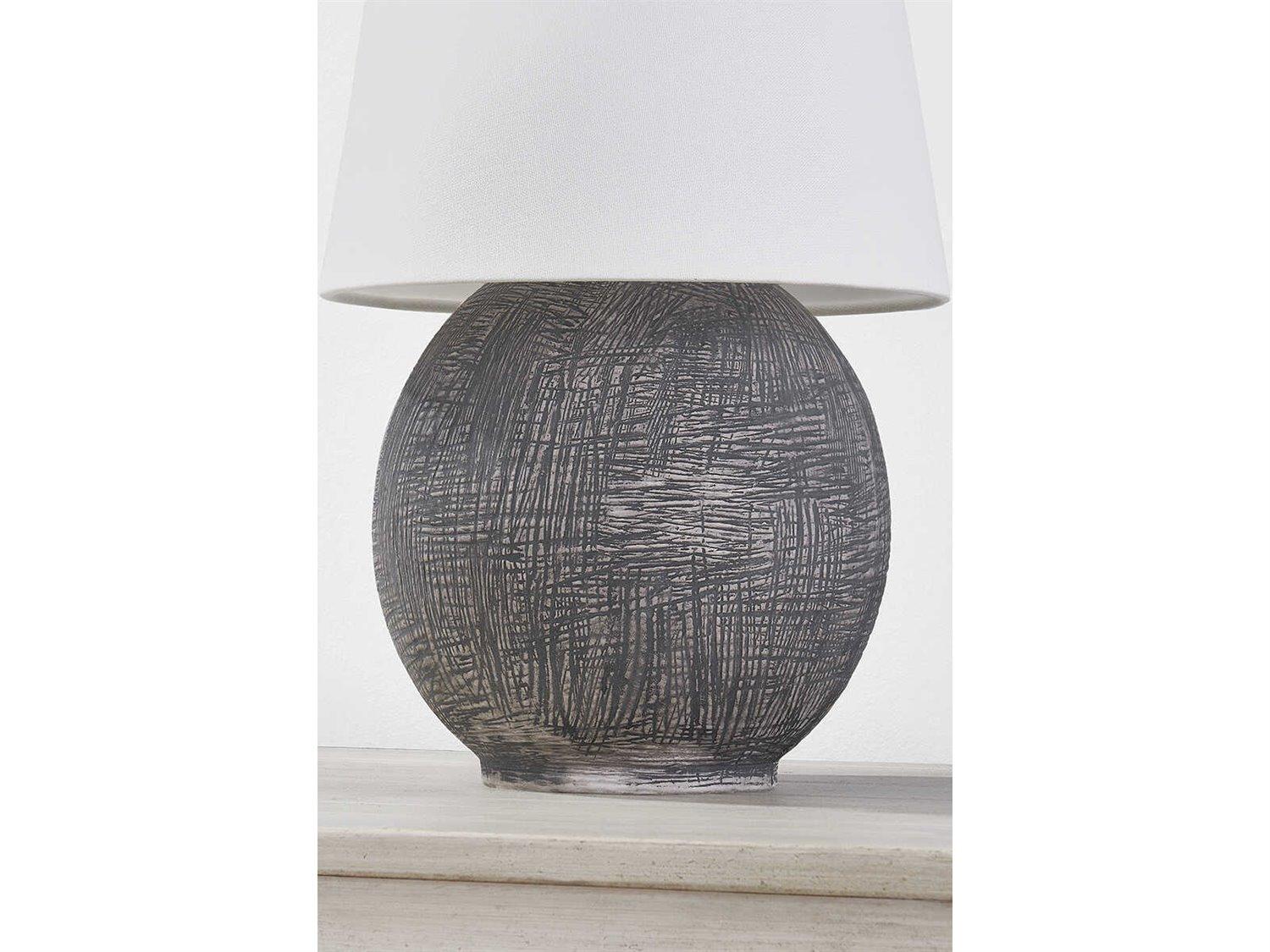 Hudson Valley Ulsterville Aged Brass Ceramic Greystone White Linen Table Lamp