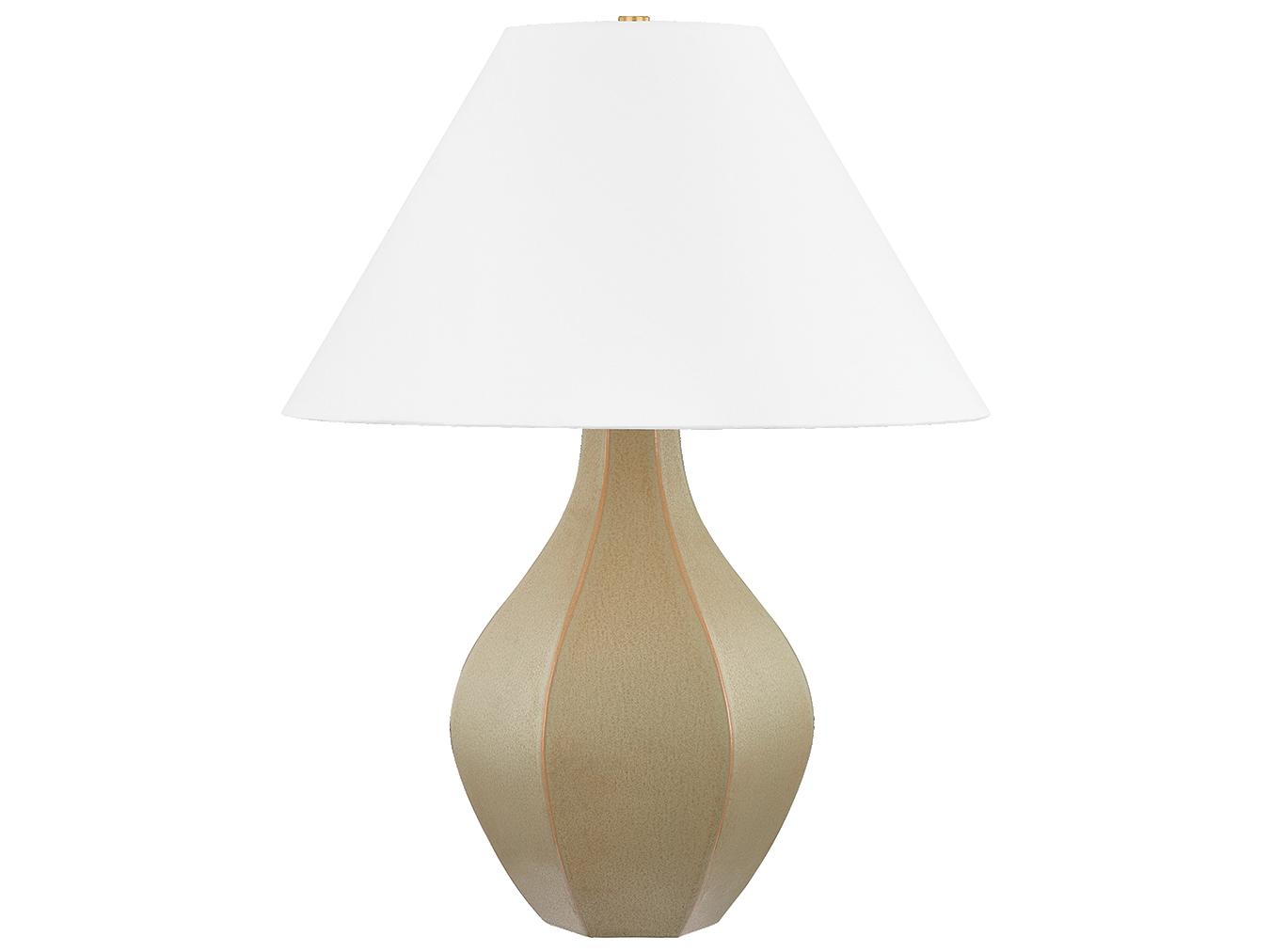 Hudson Valley Abescon Aged Brass Ceramic Cocoon White Linen Brown Buffet Lamp