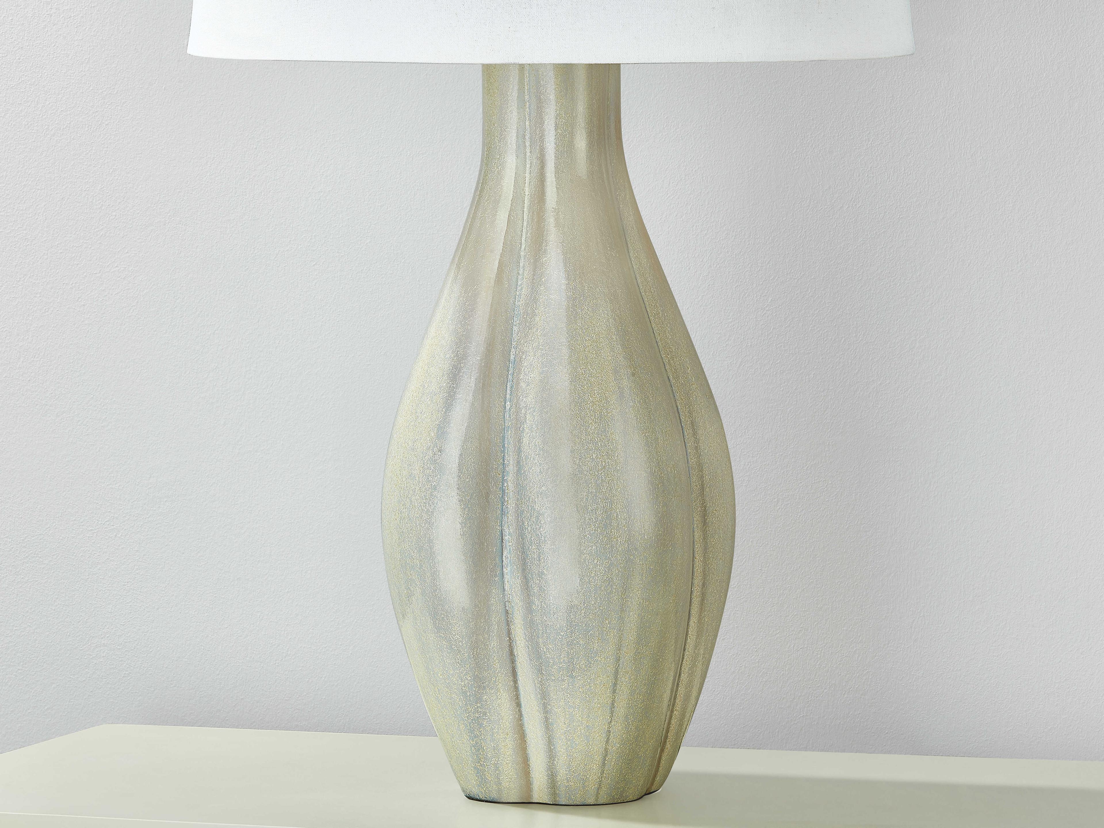 Hudson Valley Galloway Aged Brass Ceramic Coastal Green White Linen Buffet Lamp